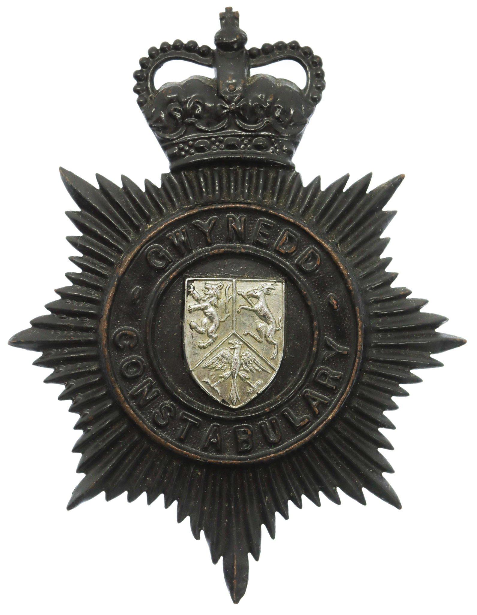 Gwynedd Constabulary Night Helmet Plate - Queen's Crown