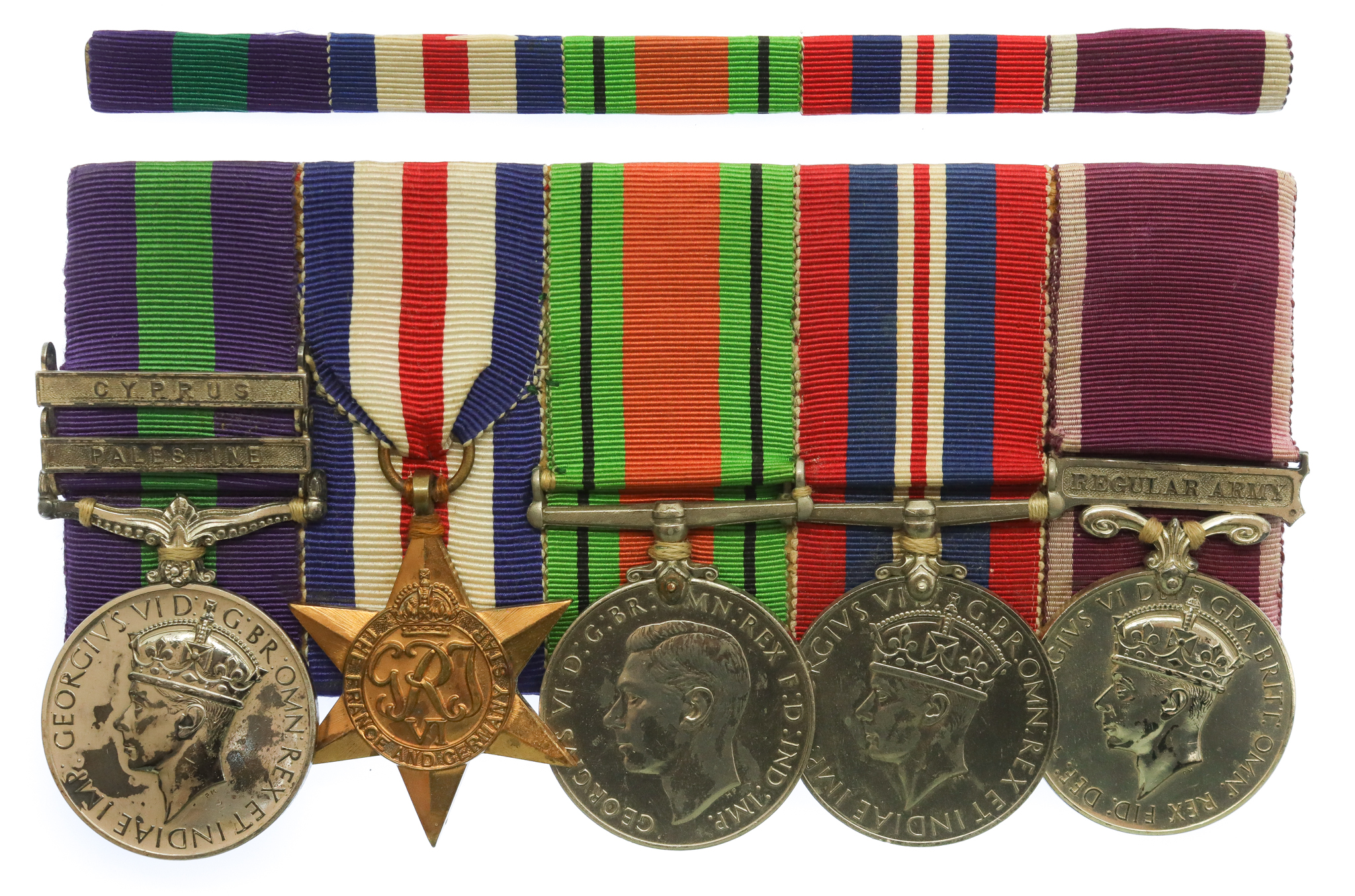 General Service Medal (2 Clasps - Palestine, Cyprus), WW2 and Long Service & Good Conduct Medal Group of Five - Quartermaster J. Harrowing, Royal Berkshire Regiment and Wiltshire Regiment