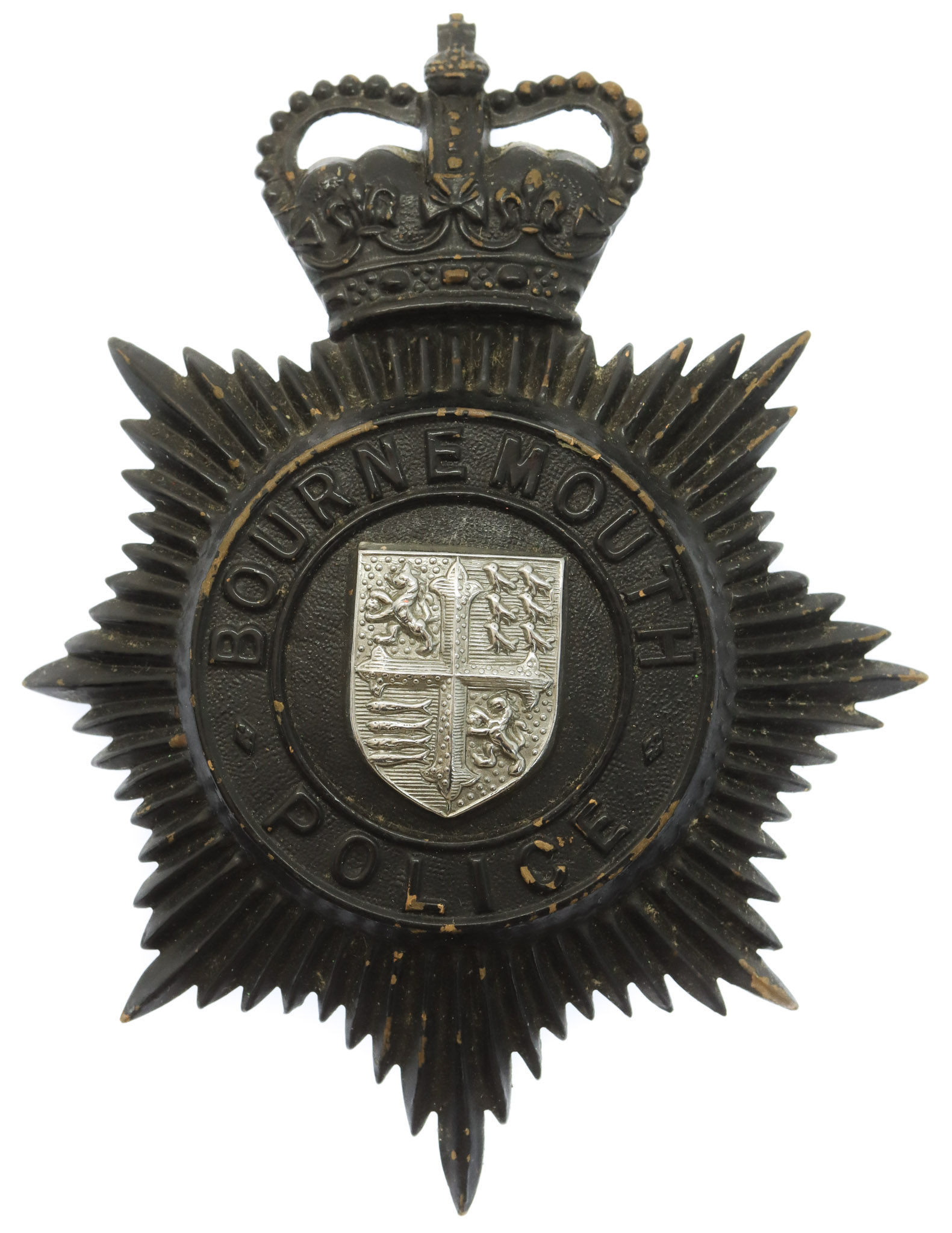 Bournemouth Borough Police Night Helmet Plate - Queen's Crown