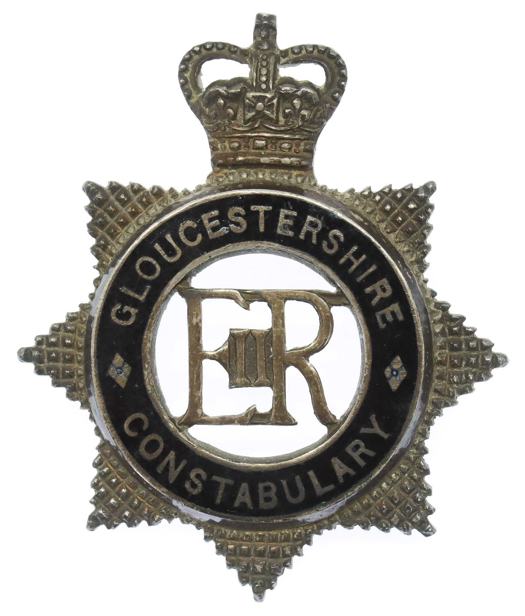 Gloucestershire Constabulary Senior Officer's Sterling Silver & Enamel Cap Badge - Queen's Crown