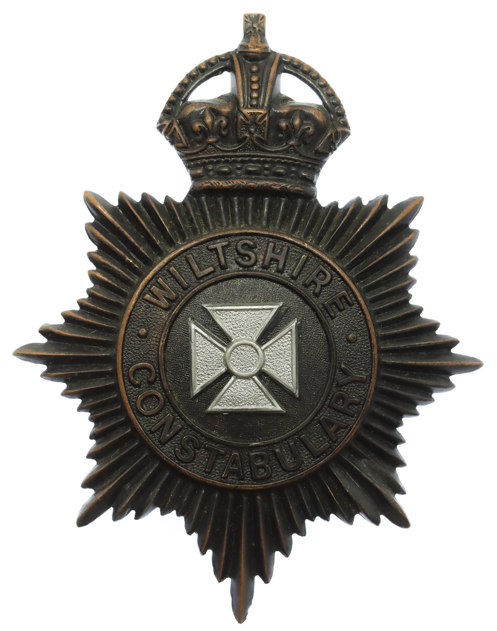 Wiltshire Constabulary Black Helmet Plate - King's Crown