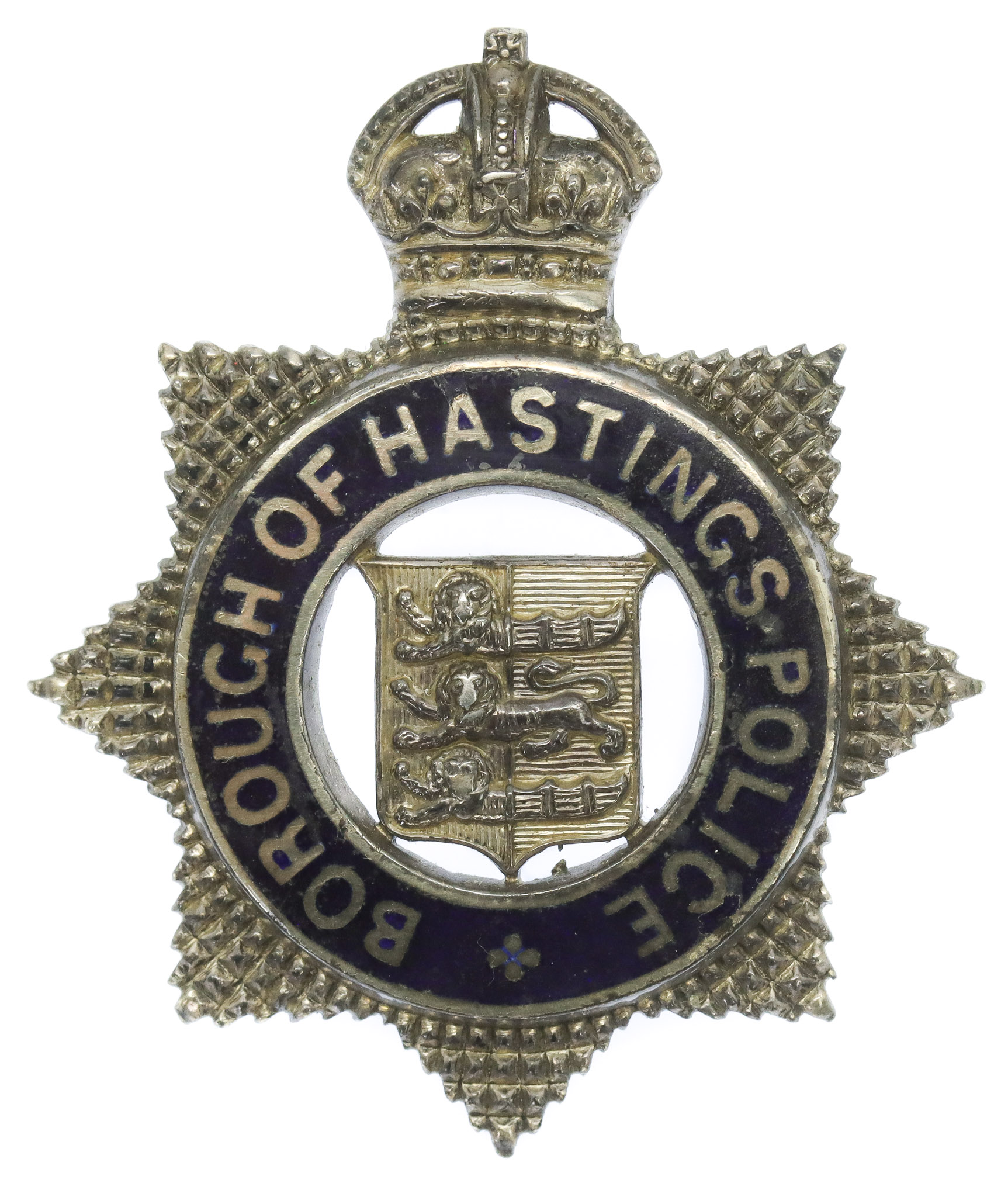 Hastings Borough Police Senior Officer's Sterling Silver & Enamel Cap Badge - King's Crown