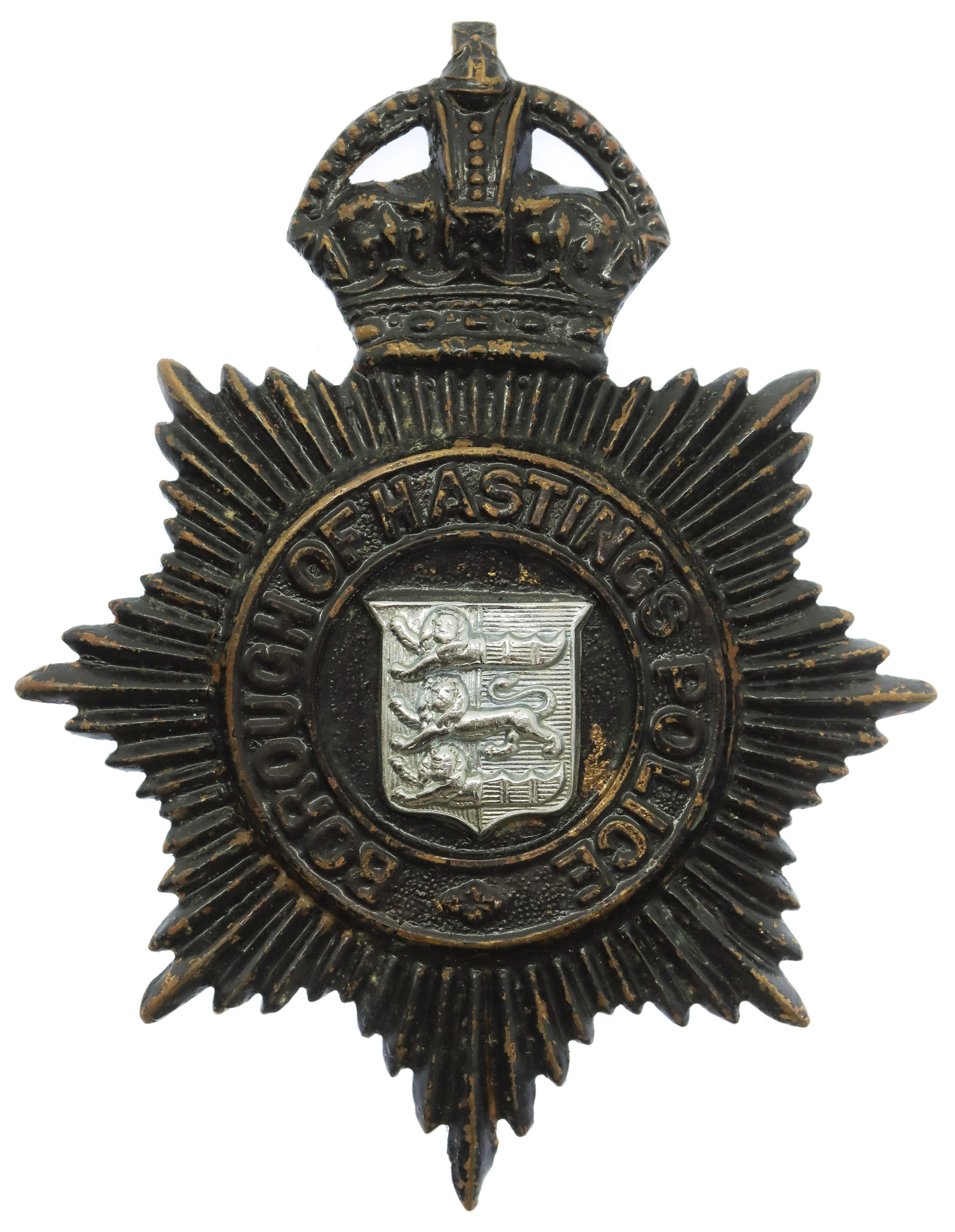 Hastings Borough Police Night Helmet Plate - King's Crown