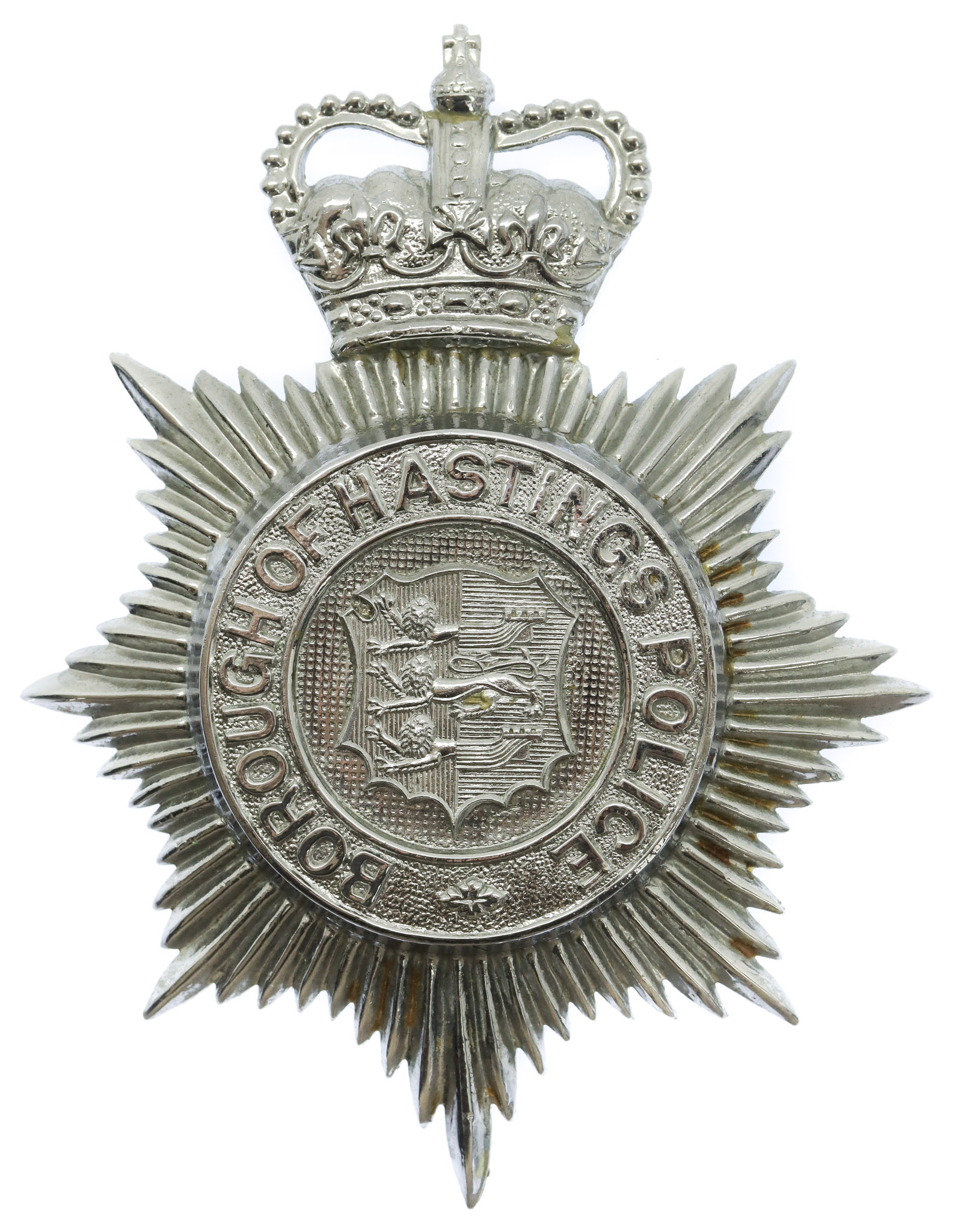 Hastings Borough Police Helmet Plate - Queen's Crown