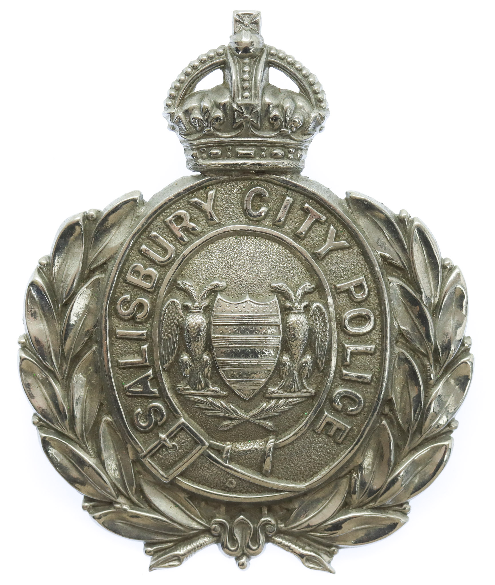 Salisbury City Police Wreath Helmet Plate - King's Crown