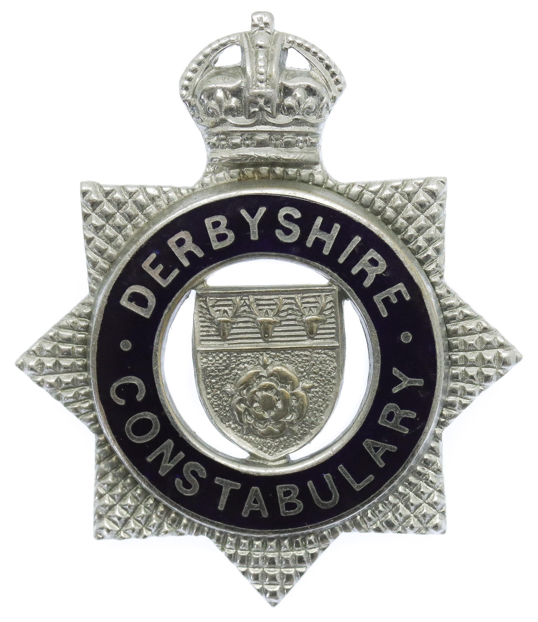 Derbyshire Constabulary Senior Officer's Enamelled Cap Badge - King's Crown