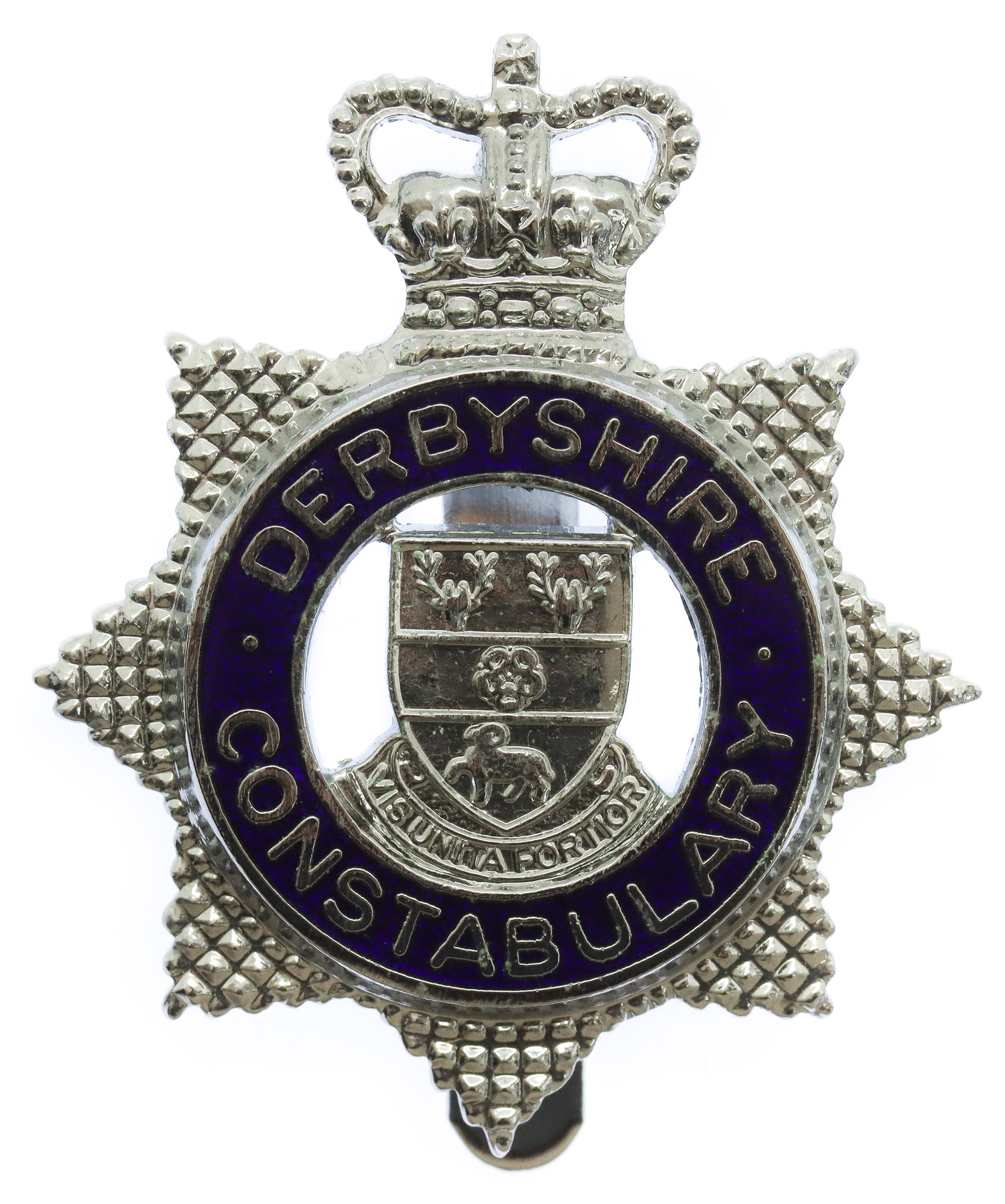 Derbyshire Constabulary Enamelled Star Cap Badge - Queen's Crown