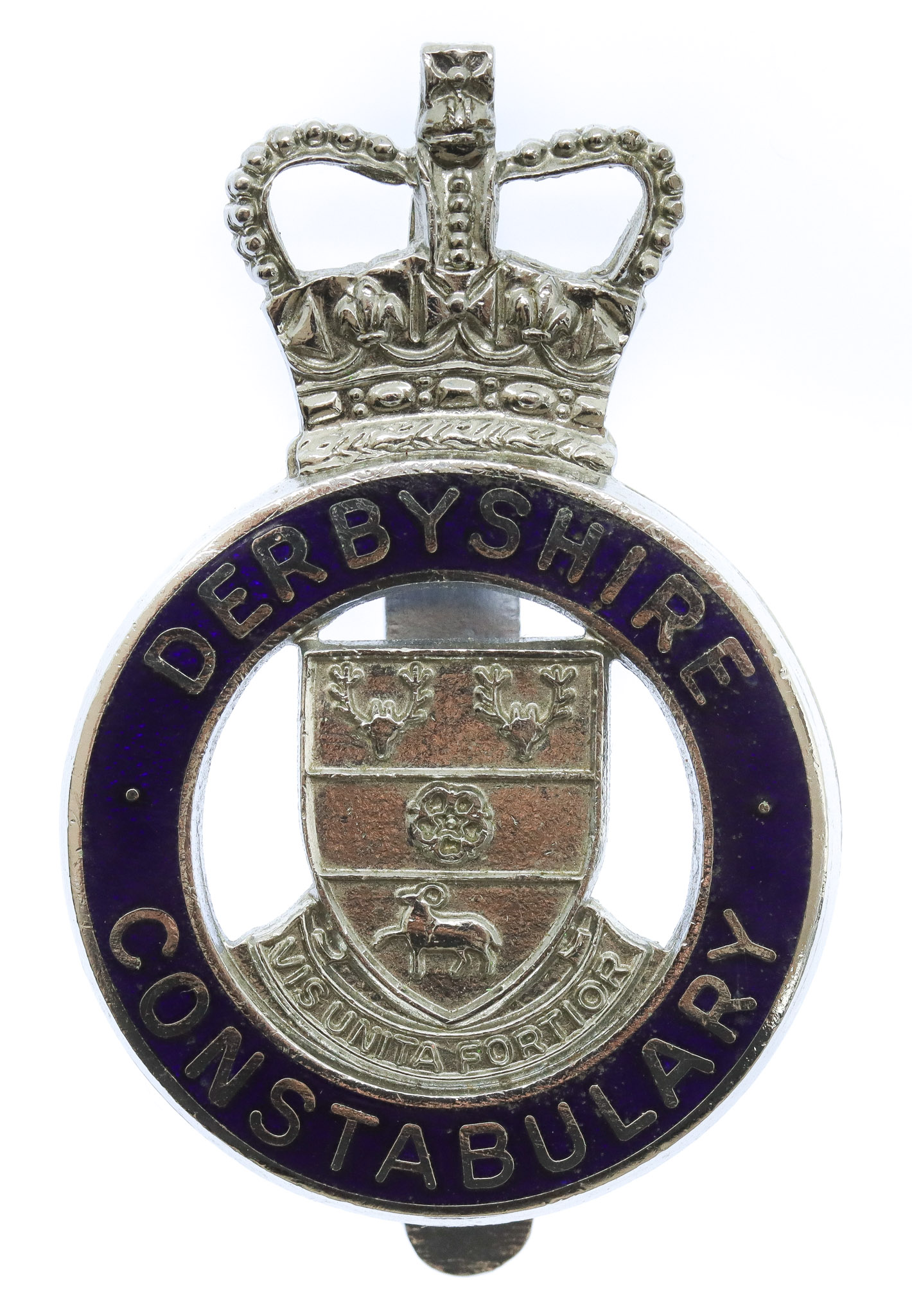Derbyshire Constabulary Enamelled Cap Badge - Queen's Crown