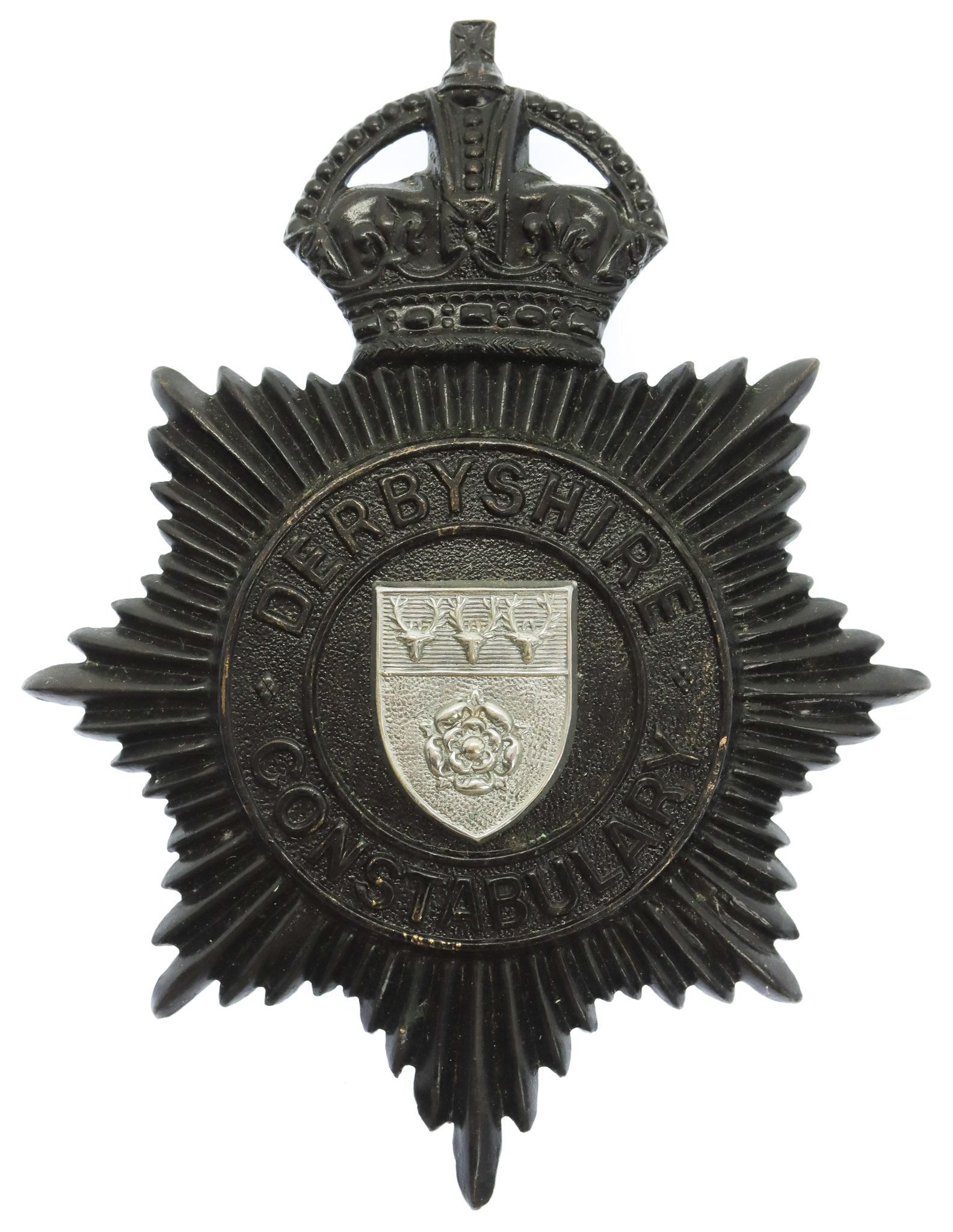 Derbyshire Constabulary Black Hemet Plate - King's Crown