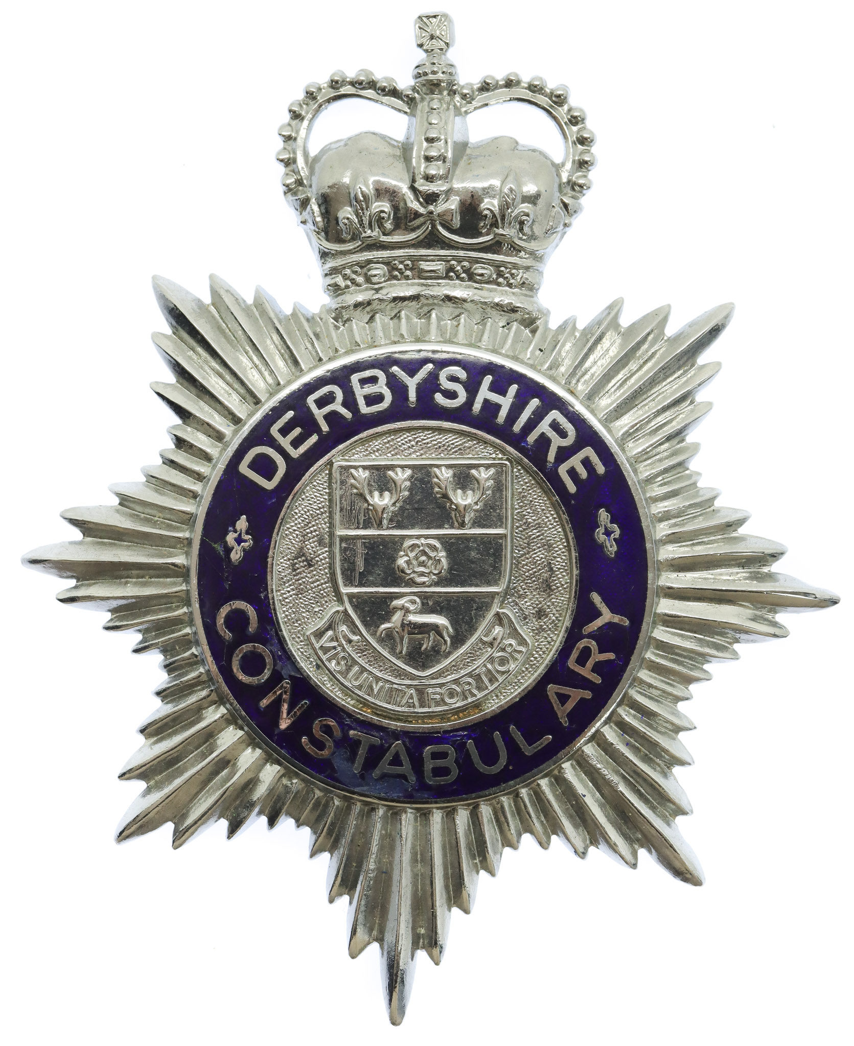 Derbyshire Constabulary Enamelled Hemet Plate - Queen's Crown