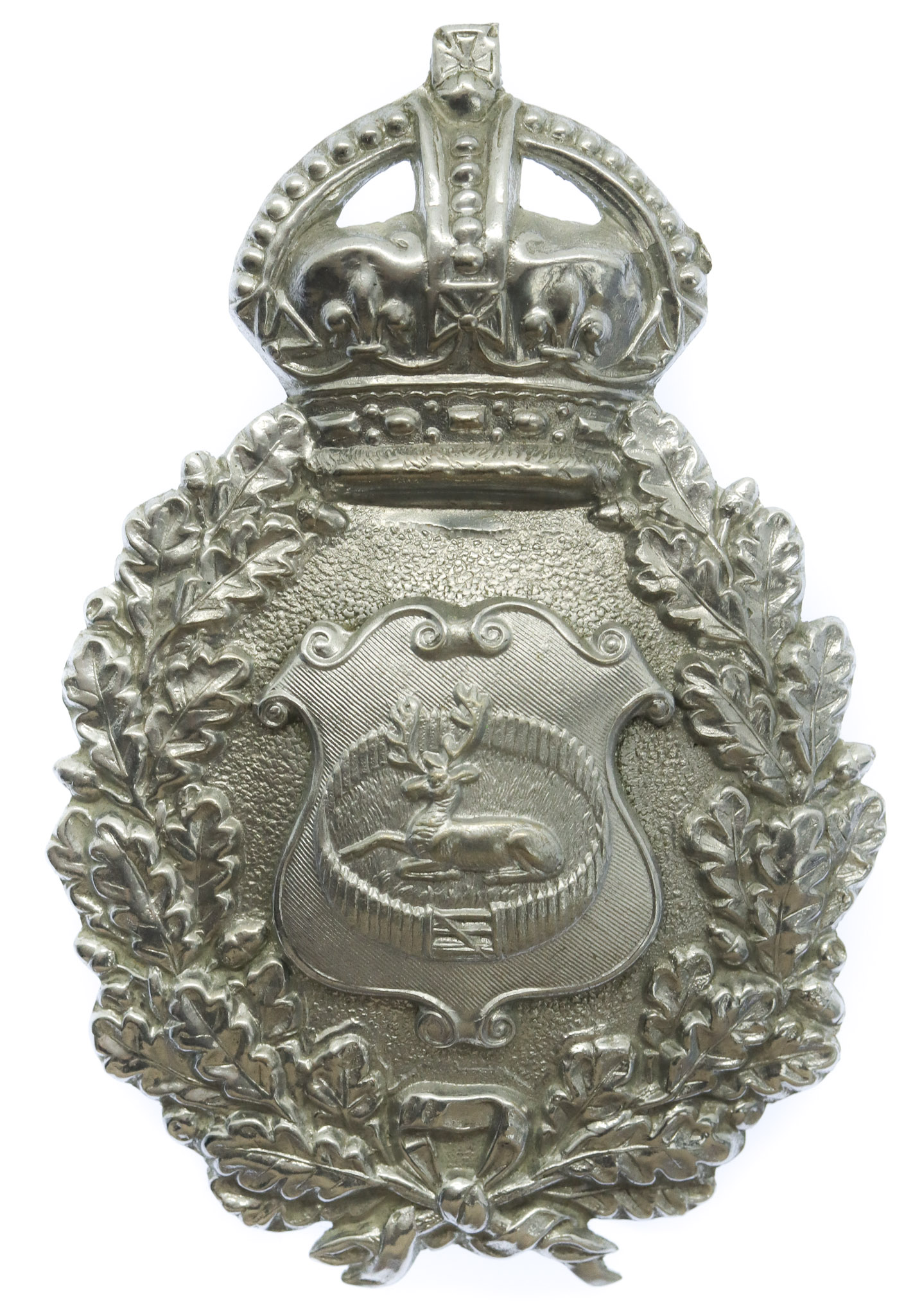 Derby Borough Police Wreath Helmet Plate - King's Crown