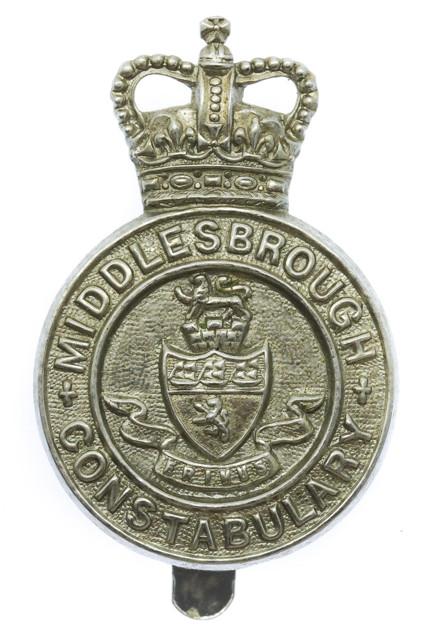 Middlesbrough Borough Police Cap Badge - Queen's Crown (Non Voided Centre)