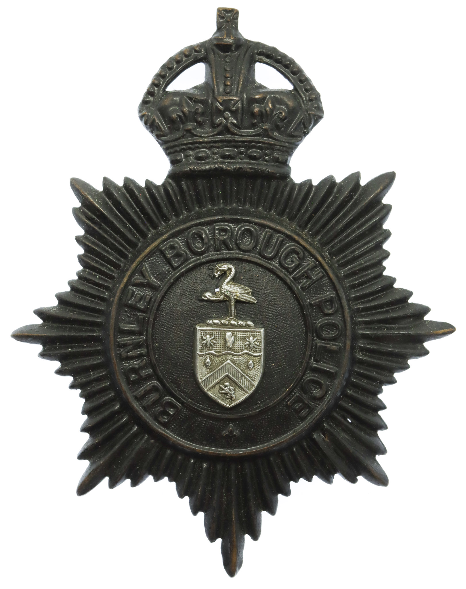 Burnley Borough Police Night Helmet Plate - King's Crown