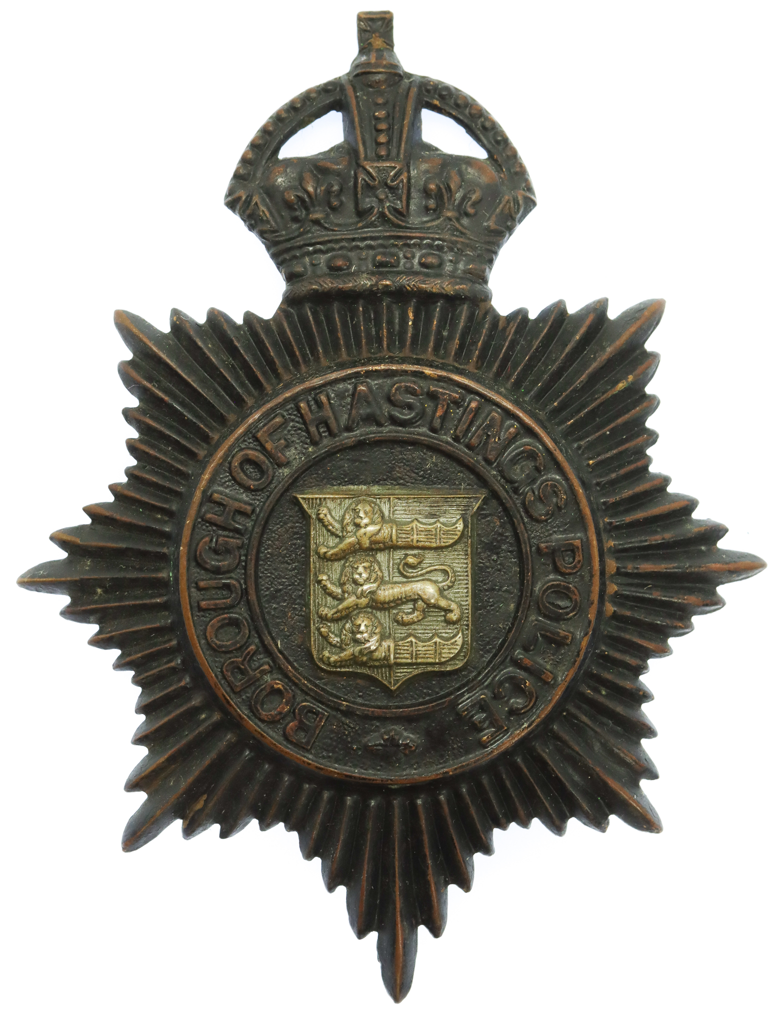 Hastings Borough Police Night Helmet Plate - King's Crown