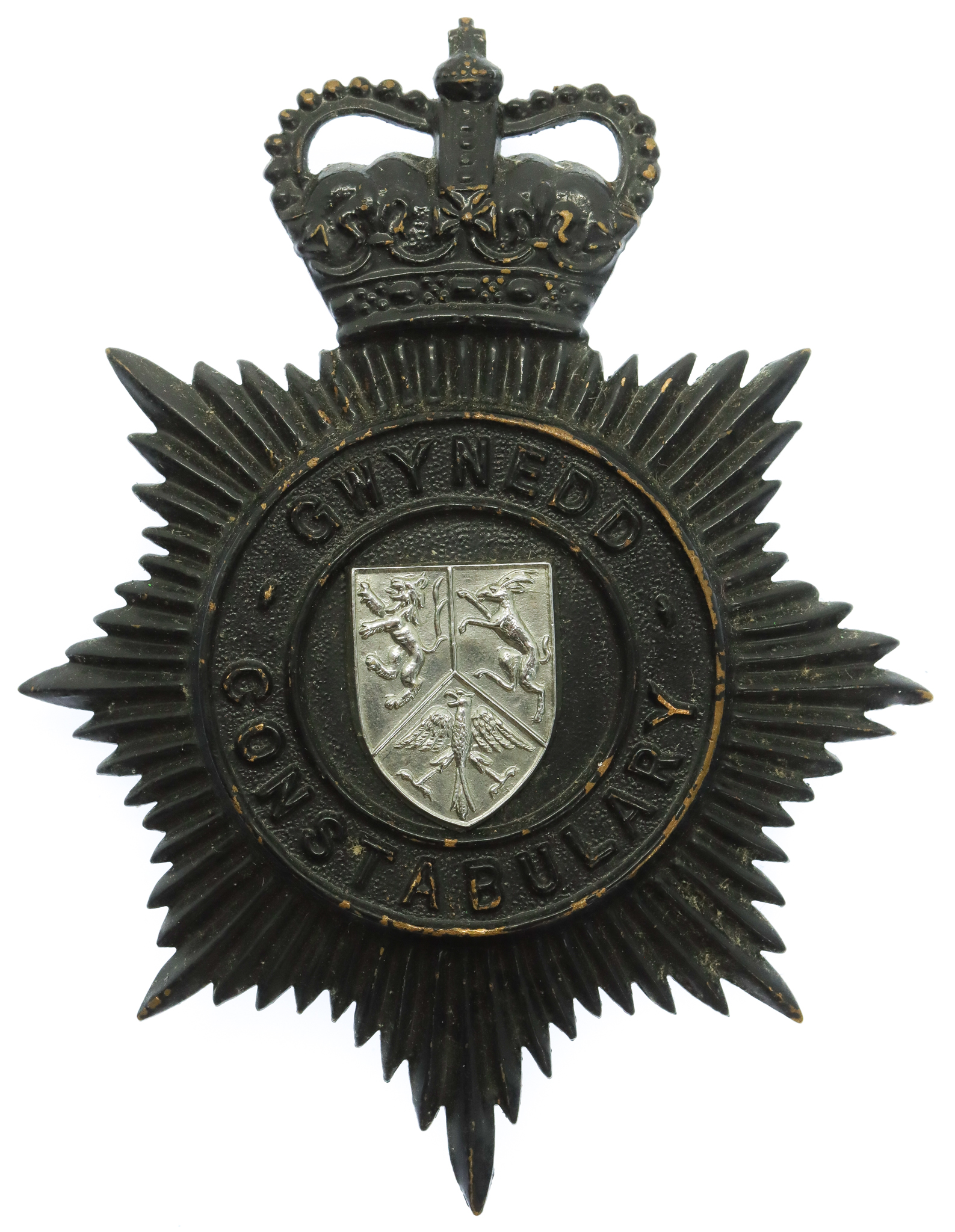 Gwynedd Constabulary Night Helmet Plate - Queen's Crown