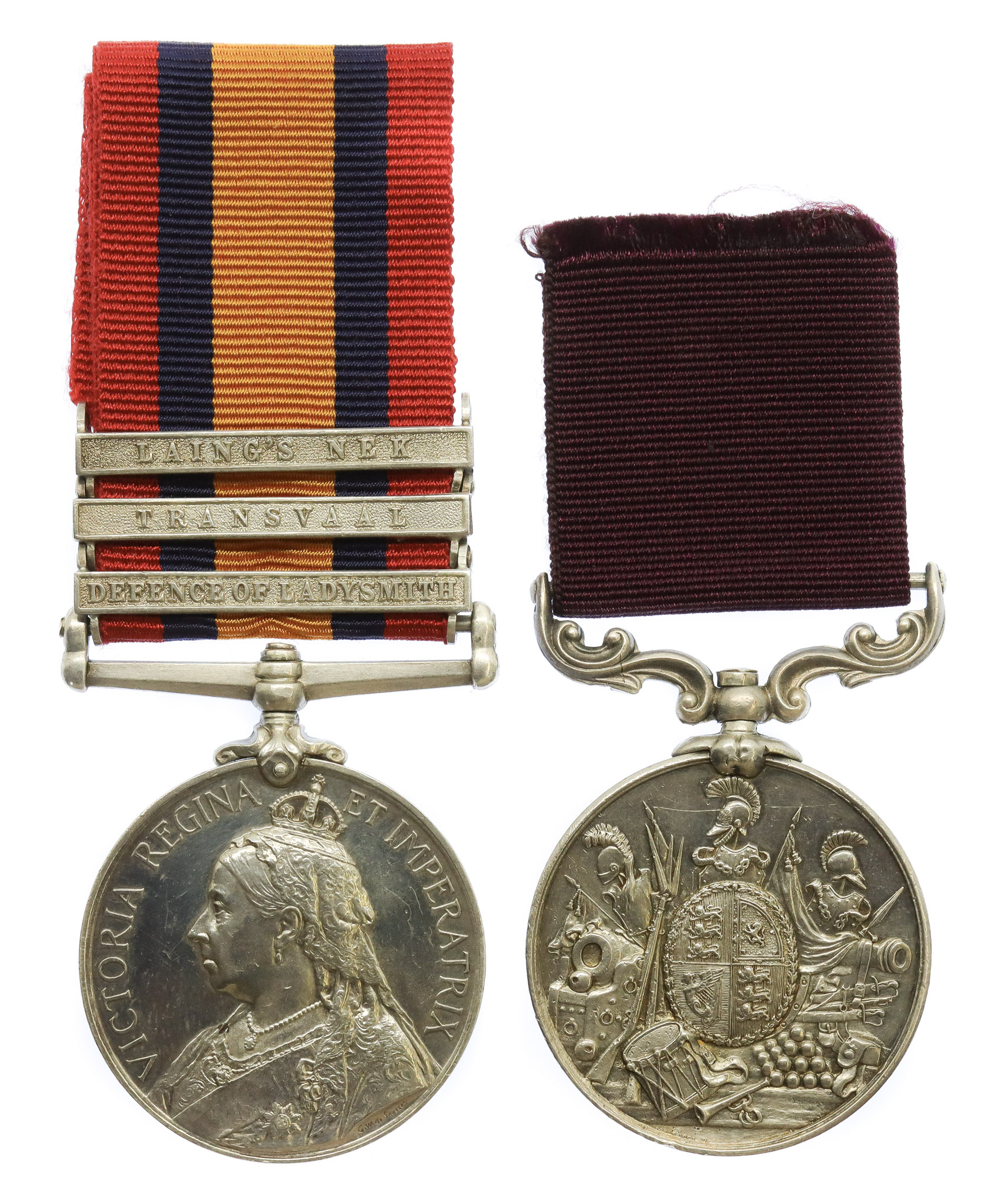 Queen's South Africa Medal (3 Clasps - Defence of Ladysmith, Transvaal, Laing's Nek) and Army Long Service & Good Conduct Medal Pair - Sergeant Major W.J. Gibbs, 2nd King's Royal Rifle Corps