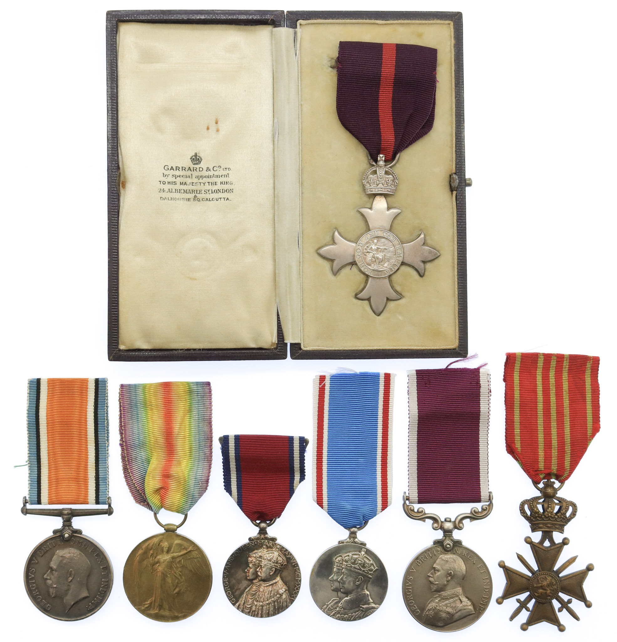 MBE (Military), WW1 British War, Victory, 1935 Jubilee, 1937 Coronation, LS&GC and Belgium Croix de Guerre Medal Group of Seven - Captain (Quartermaster) T. Elliott, Royal Scots Greys