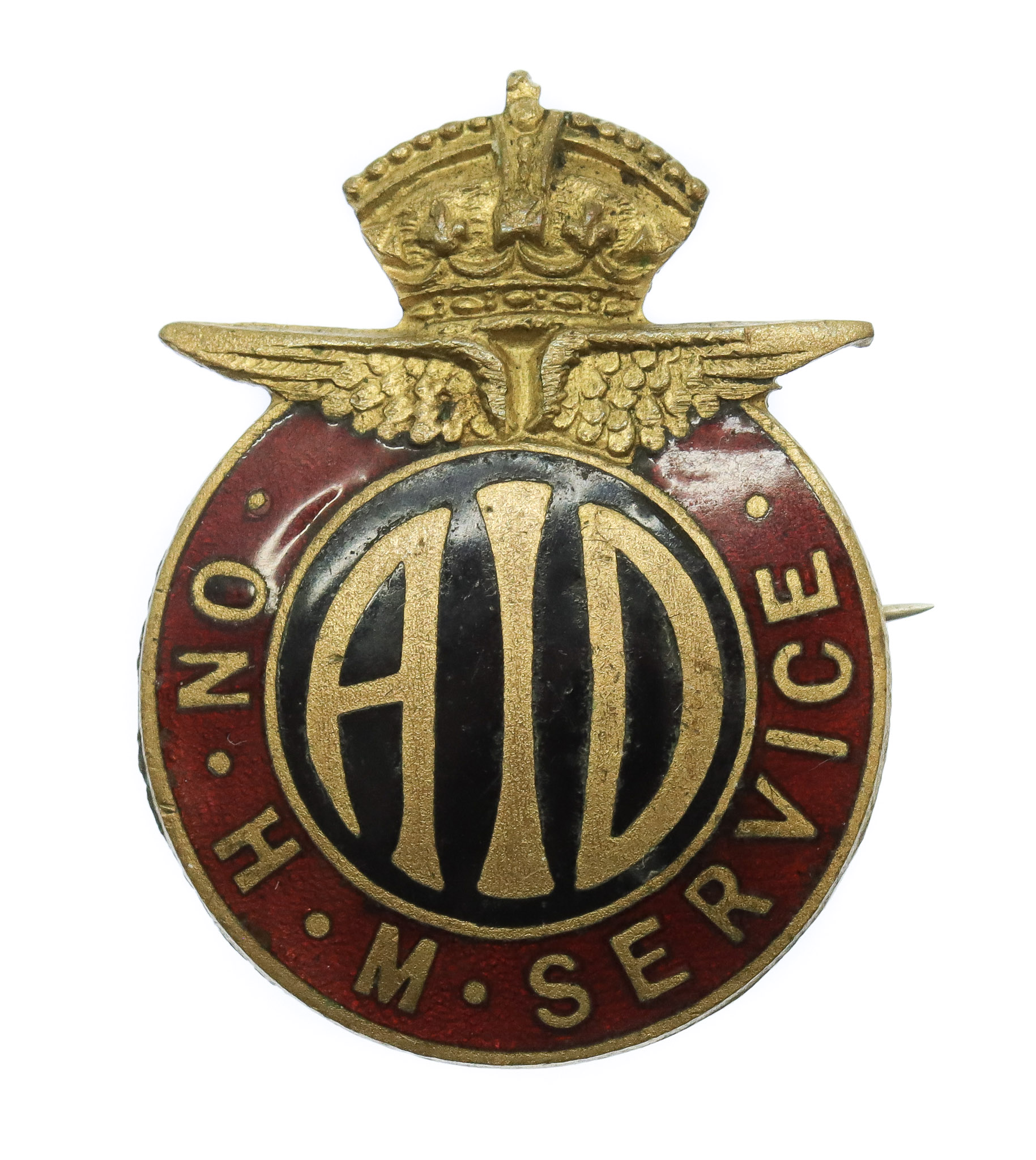 WW2 Aeronautical Inspection Directorate A.I.D. On H.M. Service Enamelled Lapel Badge
