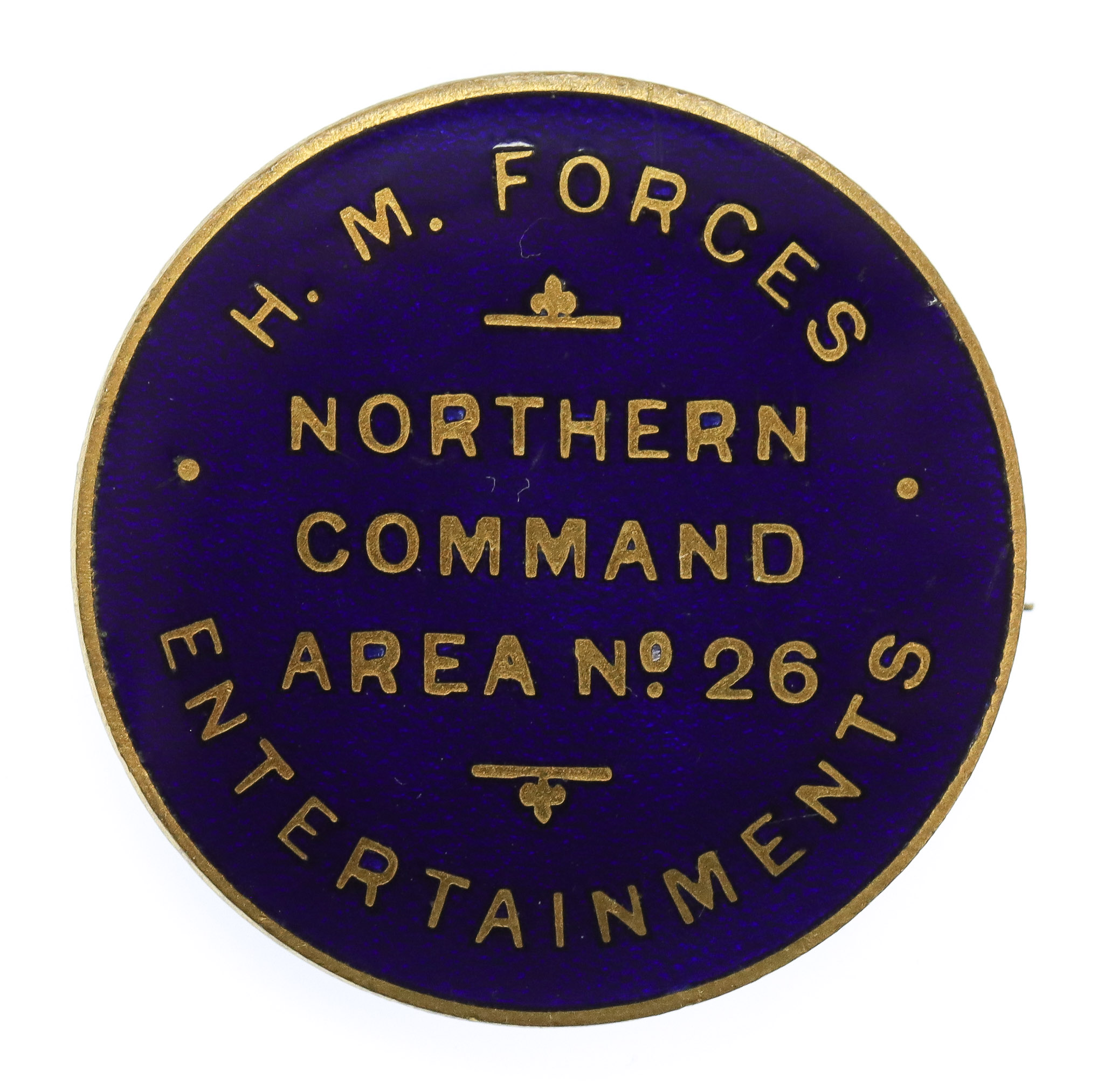 Scarce WW2  H.M. Forces Entertainment Northern Command Area No.26 Enamelled Lapel Badge