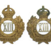 Pair of 13th Hussars Collar Badges - King's Crown