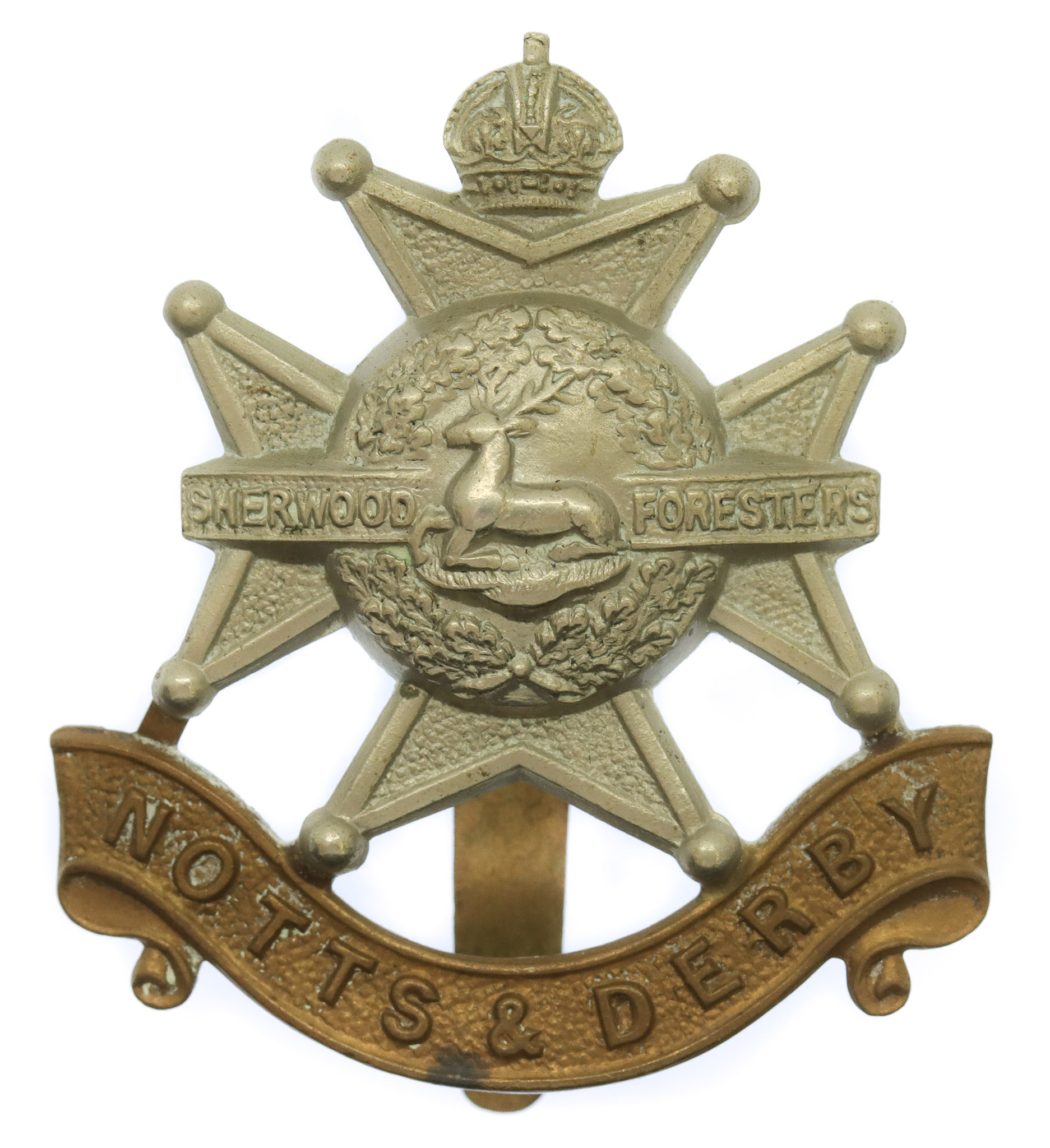 Notts & Derby Regiment (Sherwood Foresters) Cap Badge - King's Crown