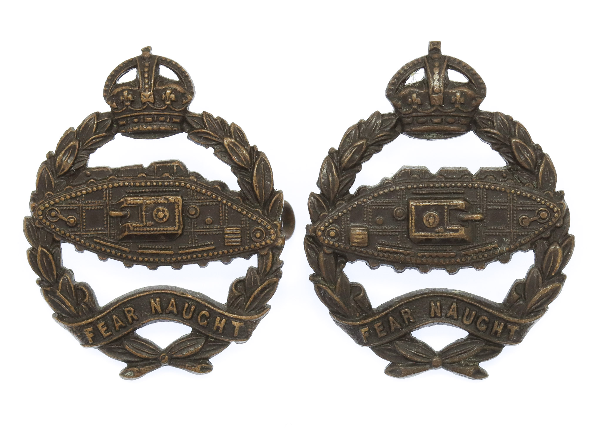 Pair of Royal Tank Regiment Officer's Service Dress Collar Badges - King's Crown