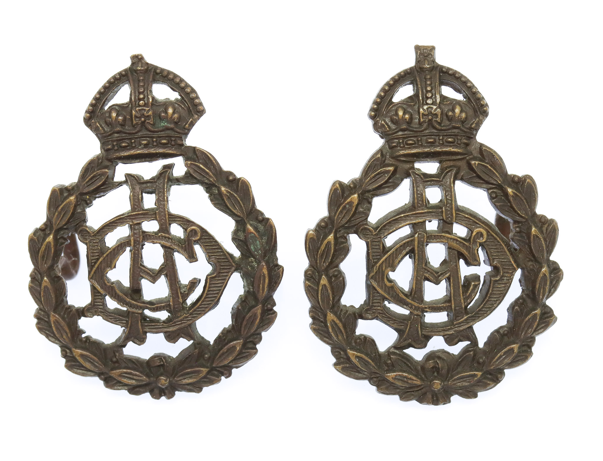 Pair of Army Dental Corps (A.D.C.) Officer's Service Dress Collar Badges - King's Crown
