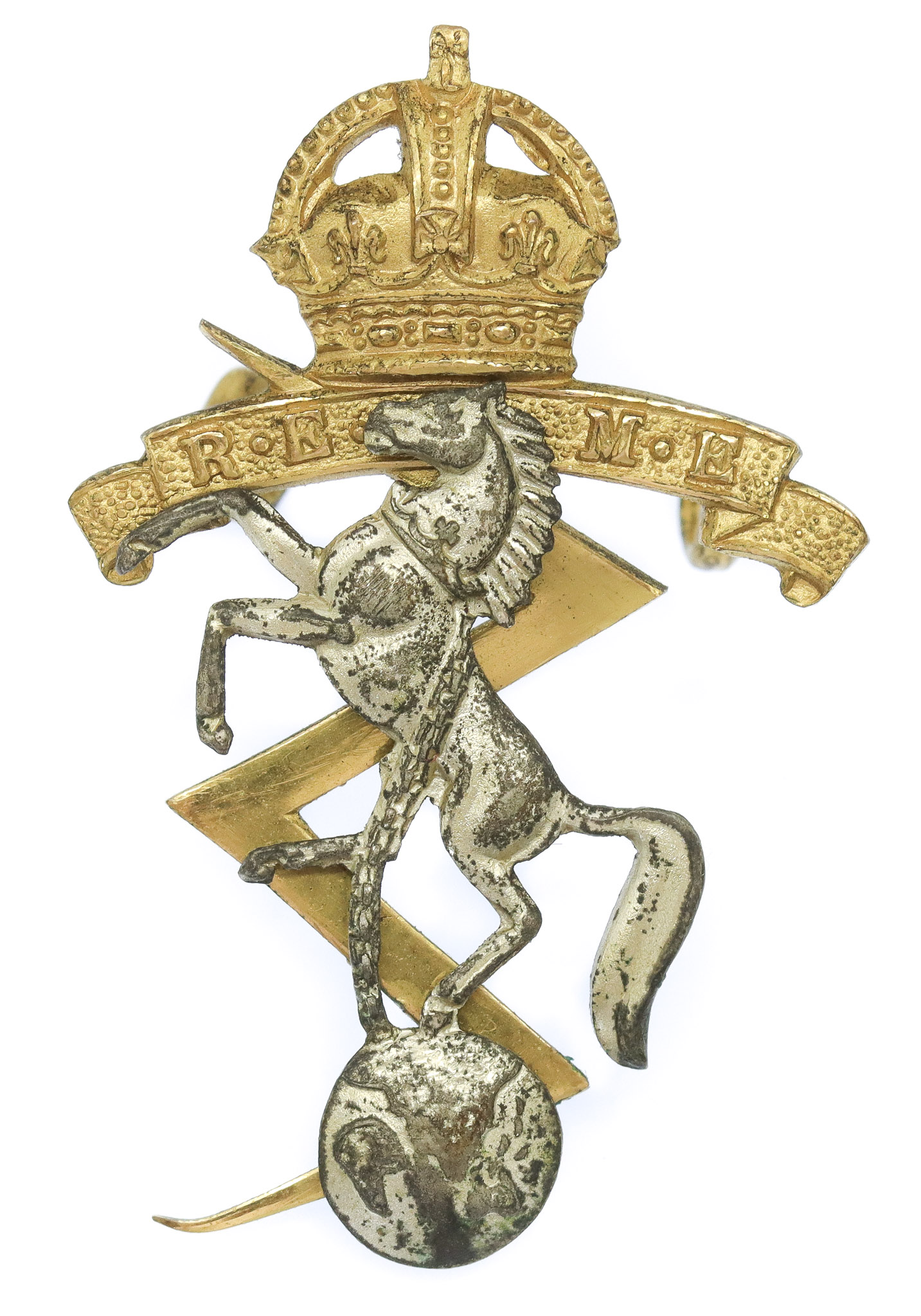 Royal Electrical & Mechanical Engineers (R.E.M.E.) Officer's Dress Cap Badge - King's Crown (2nd Pattern)