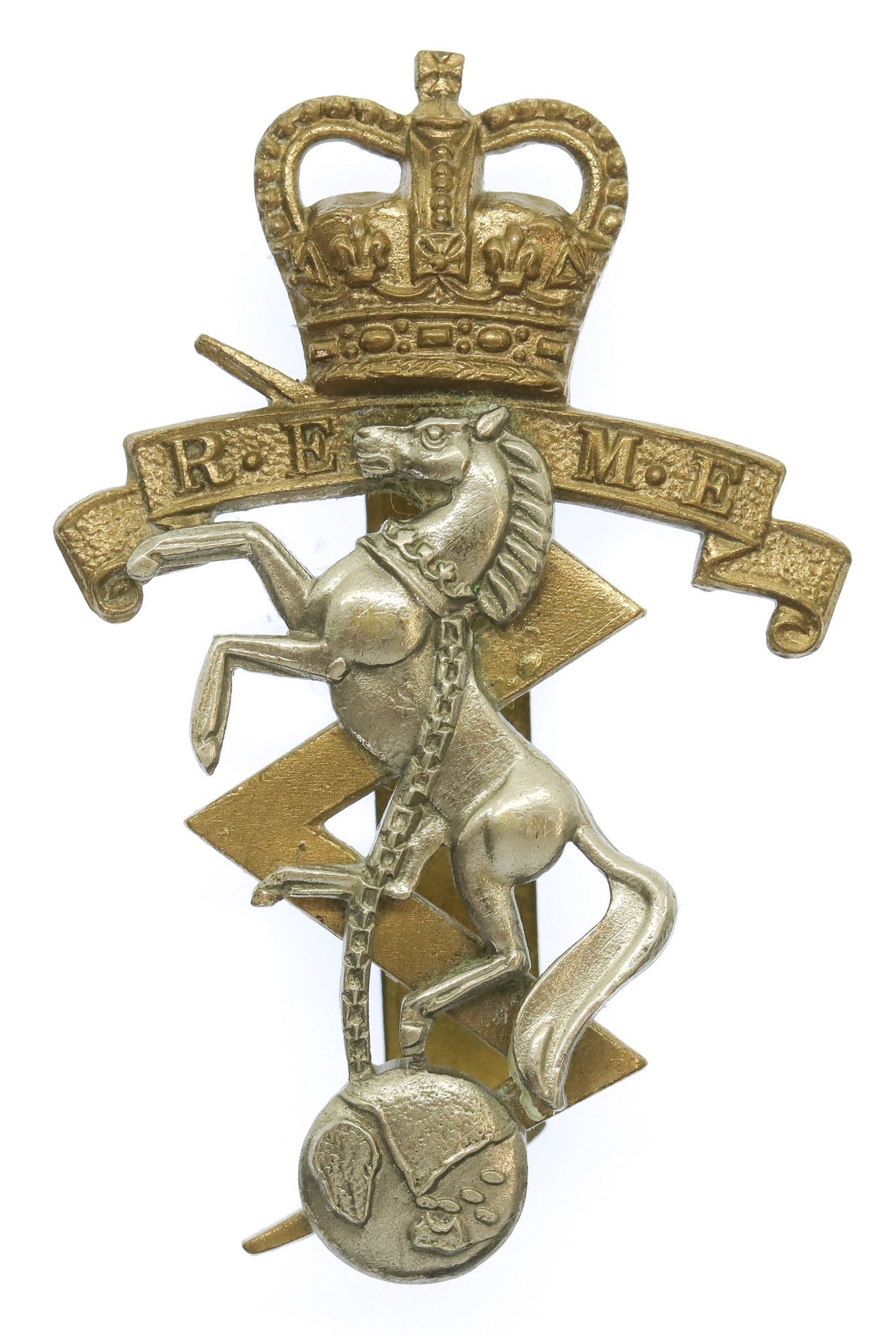 Royal Electrical & Mechanical Engineers (R.E.M.E.) Bi-Metal Cap Badge - Queen's Crown