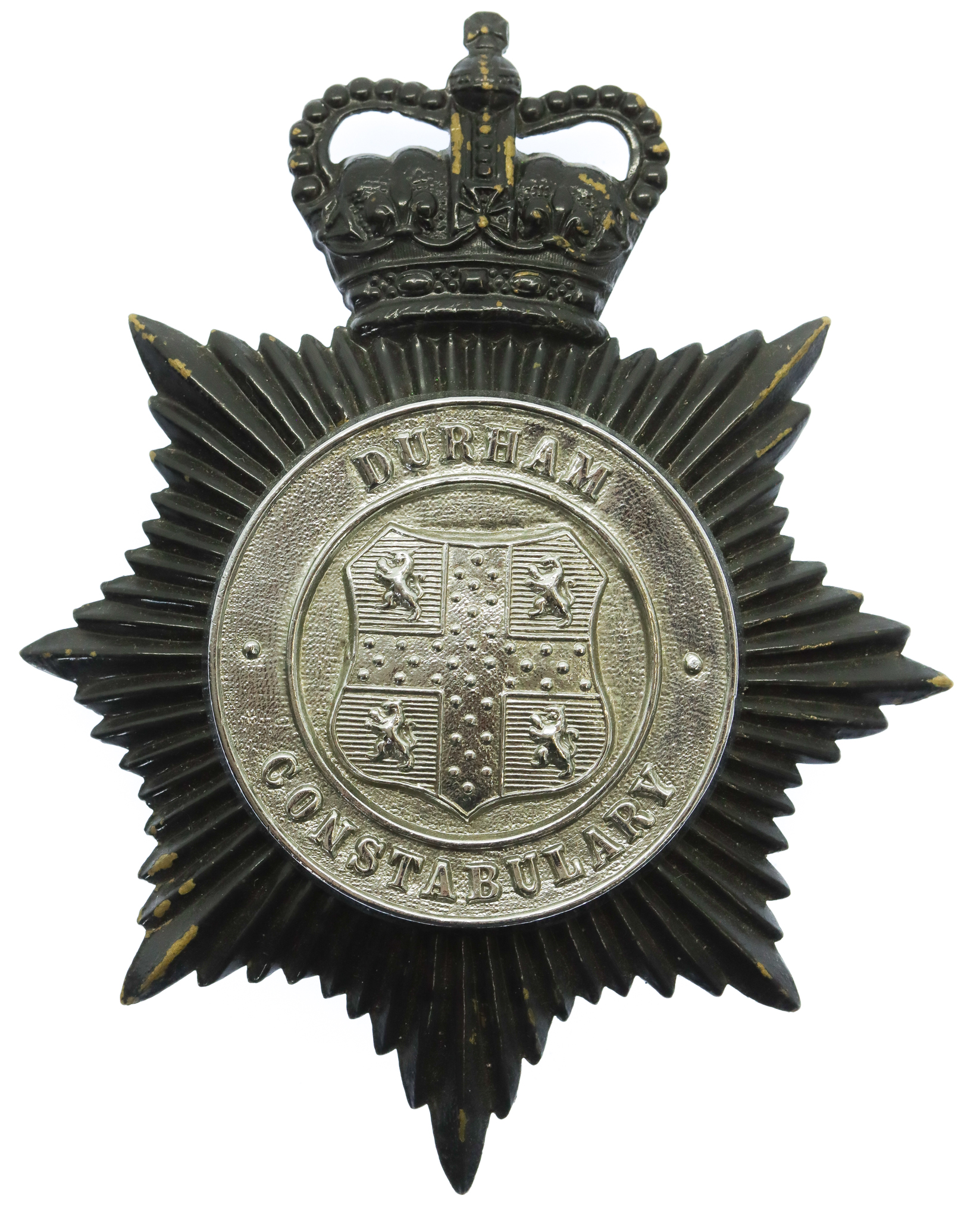 Durham Constabulary Black and Chrome Helmet Plate - Queen's Crown