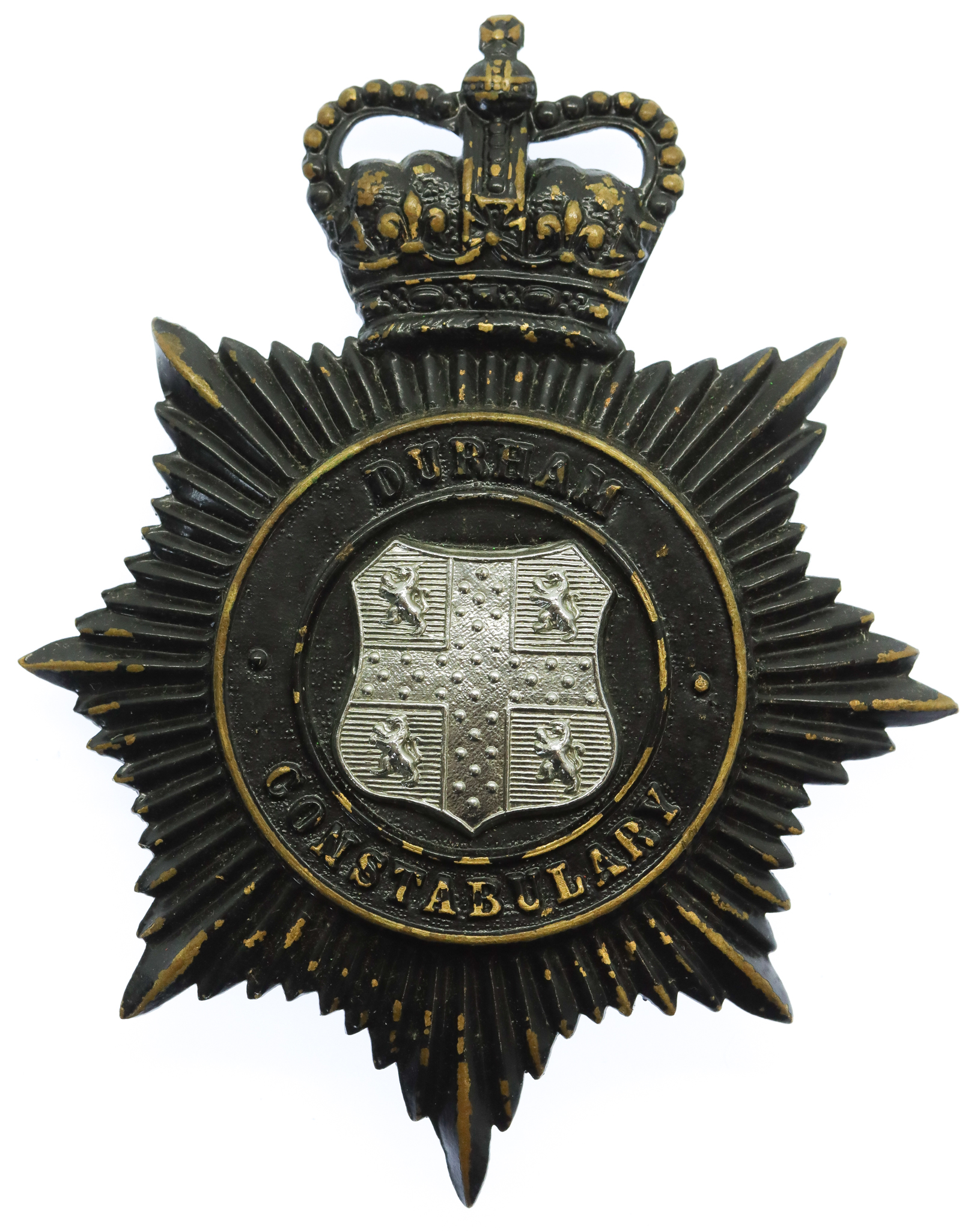 Durham Constabulary Black Helmet Plate - Queen's Crown