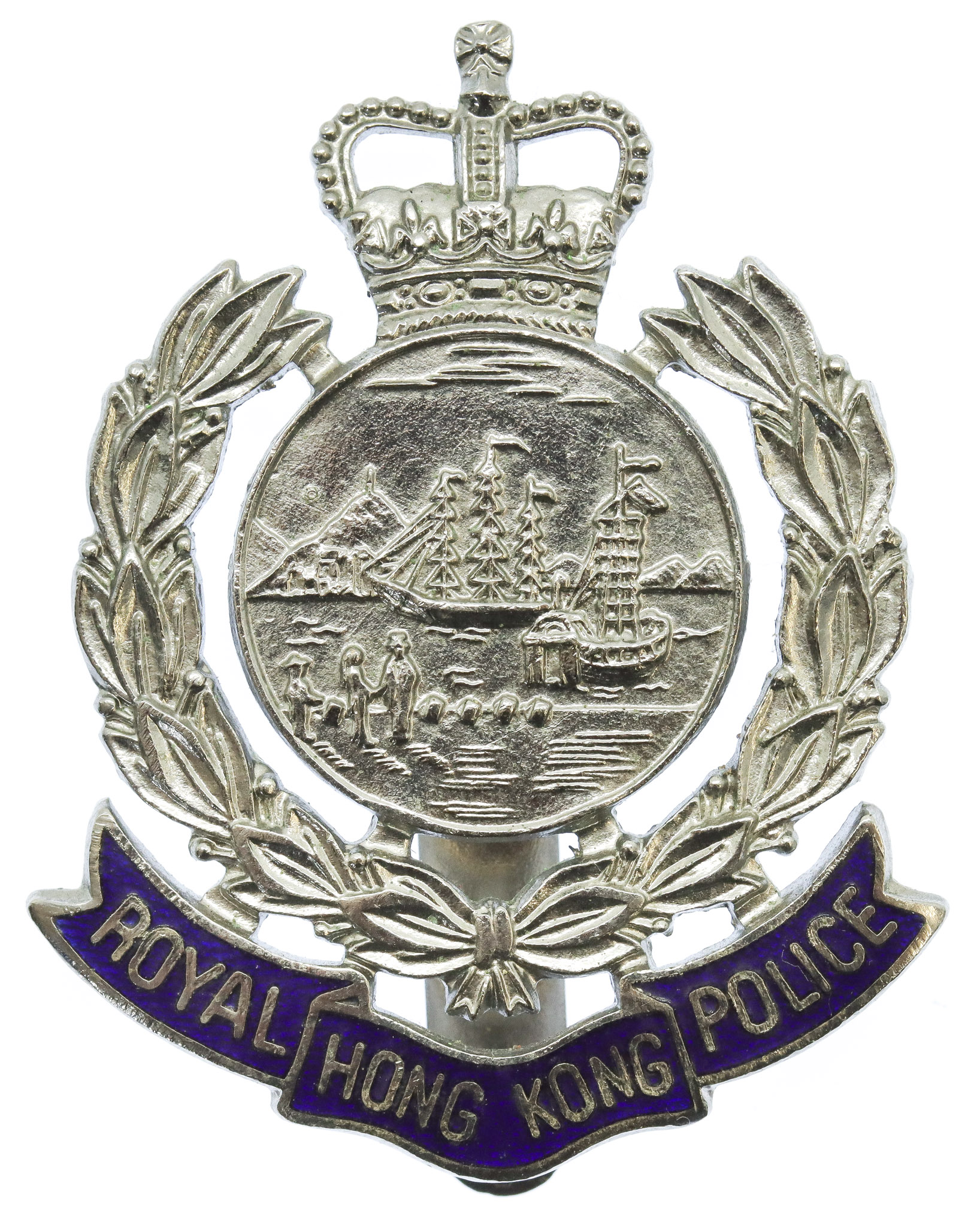 Royal Hong Kong Police Enamelled Cap Badge - Queen's Crown
