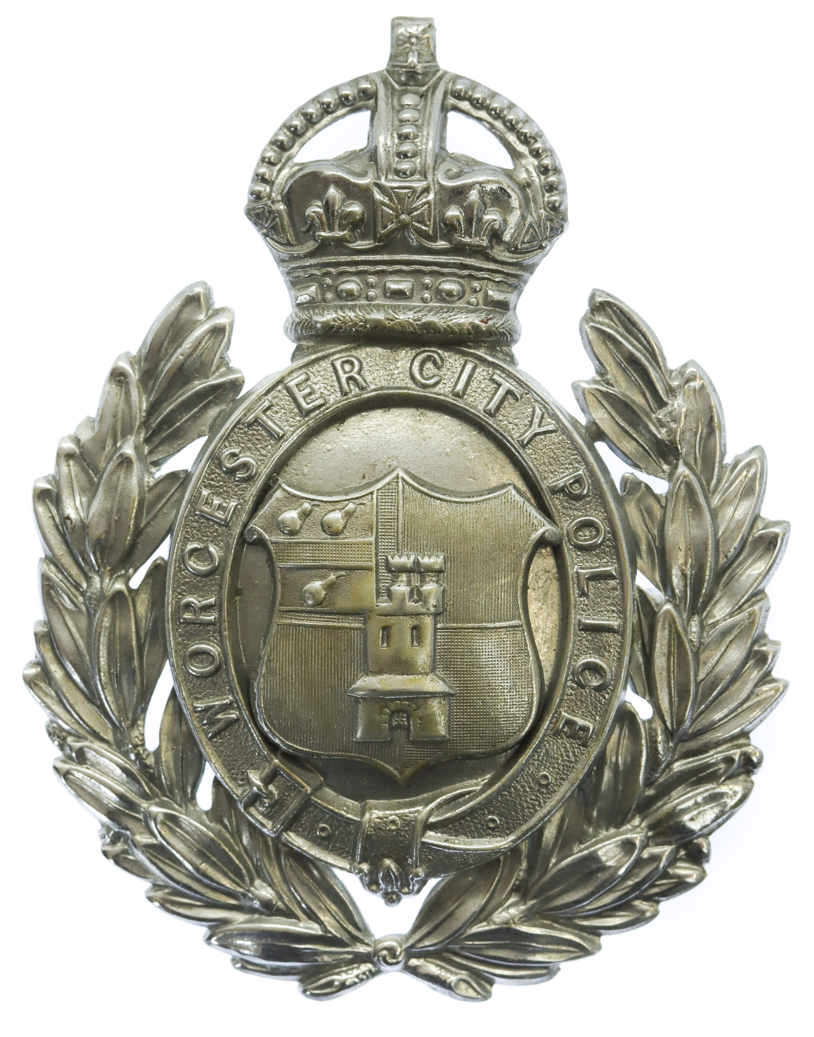 Worcester City Police Wreath Helmet Plate - King's Crown