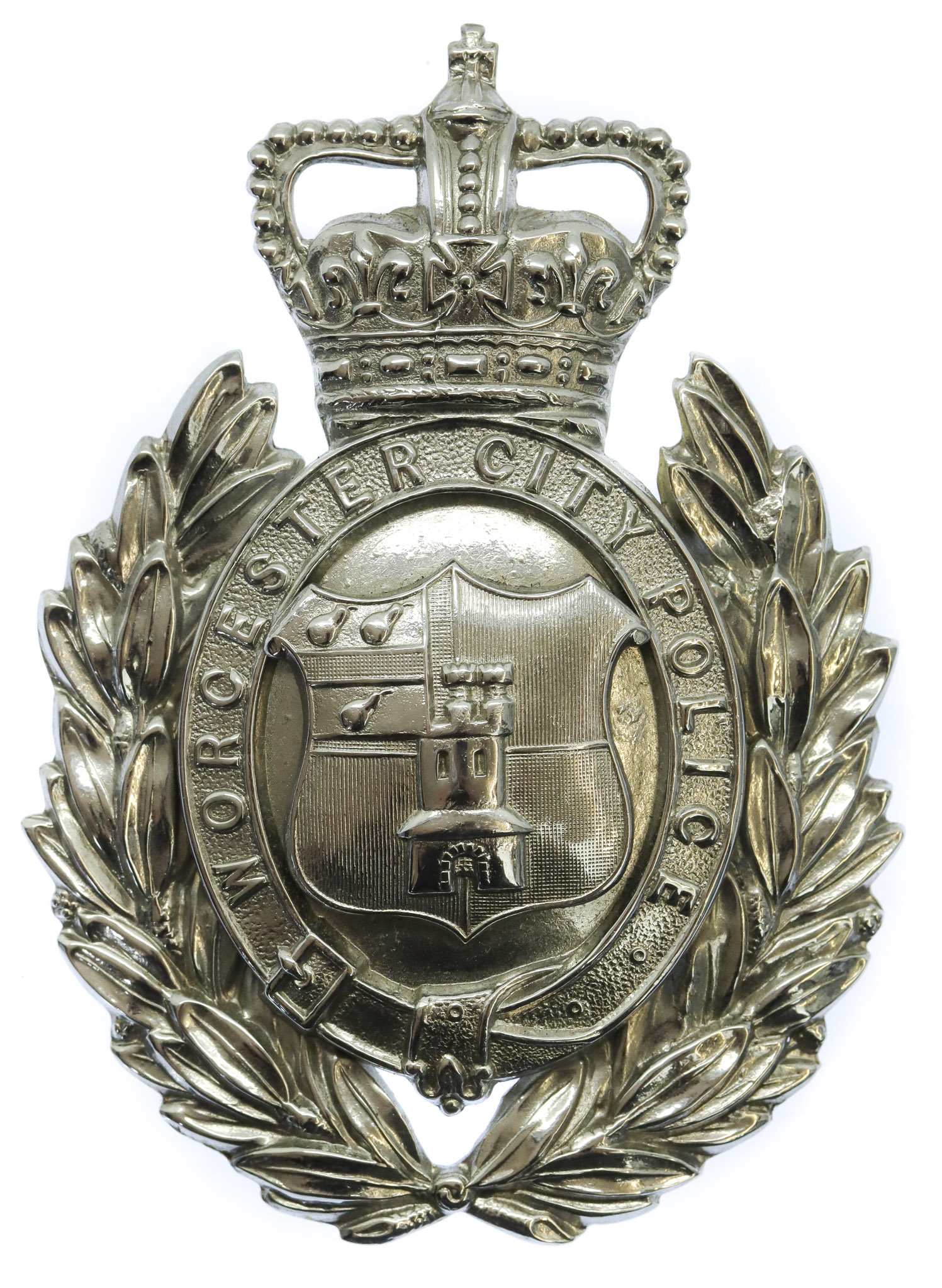 Worcester City Police Wreath Helmet Plate - Queen's Crown