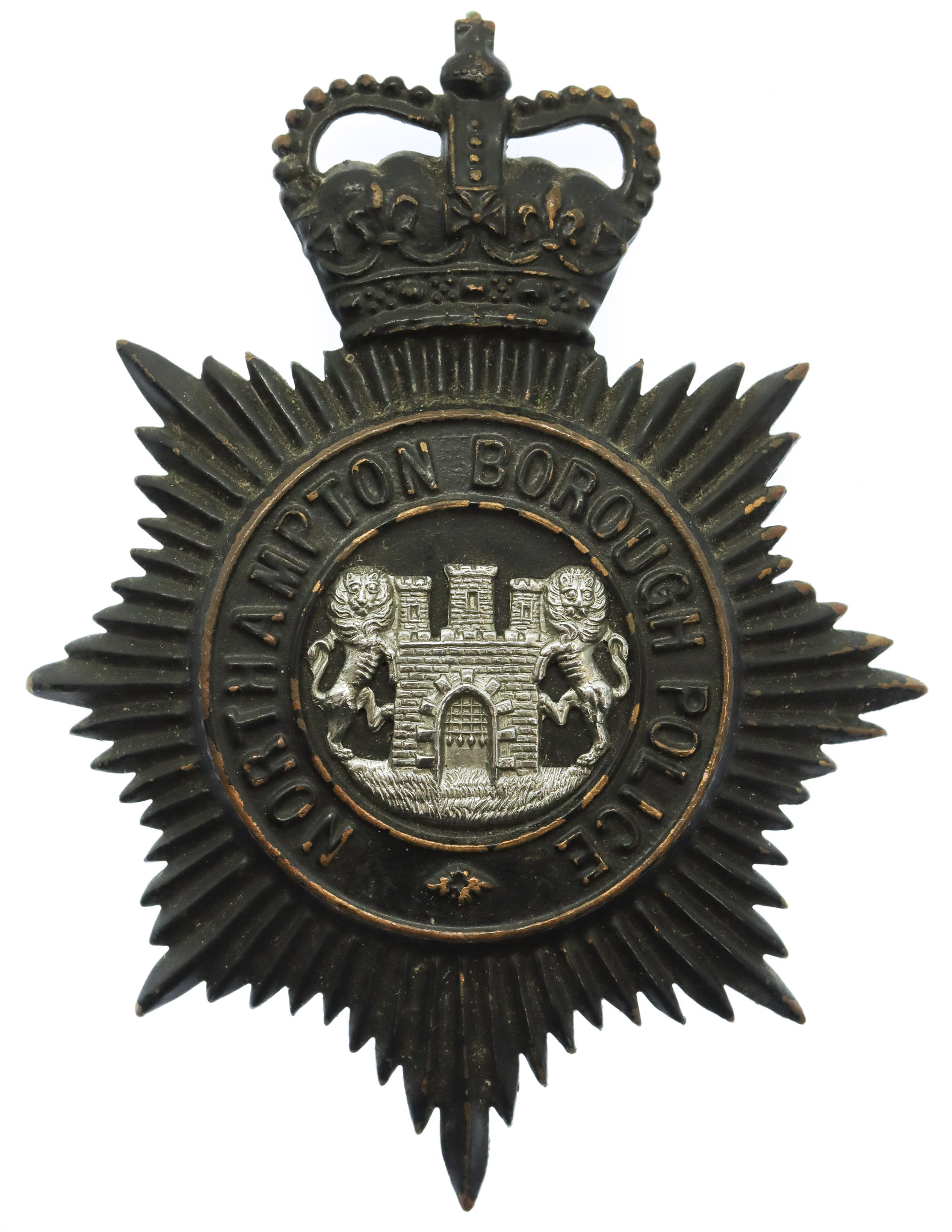 Northampton Borough Police Black Helmet Plate - Queen's Crown
