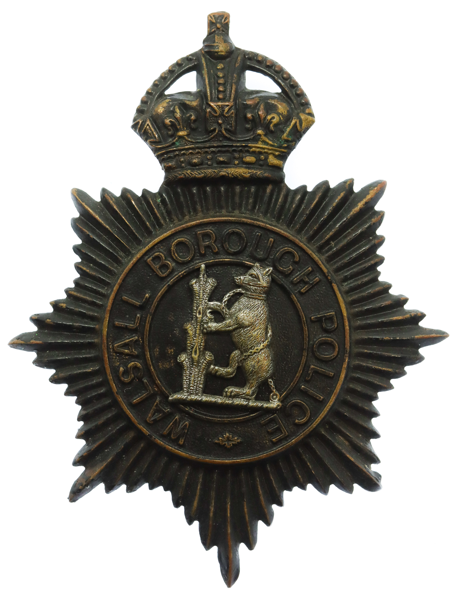Walsall Borough Police Night Helmet Plate - King's Crown