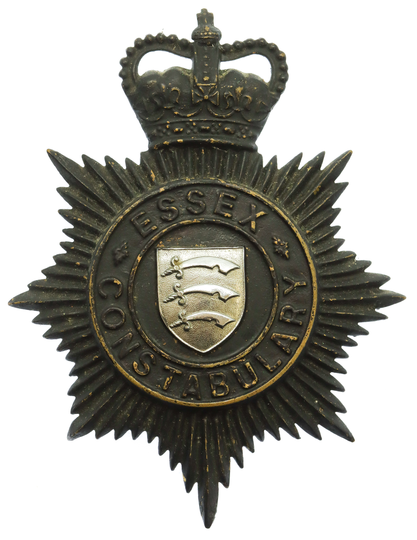 Essex Constabulary Night Helmet Plate - Queen's Crown
