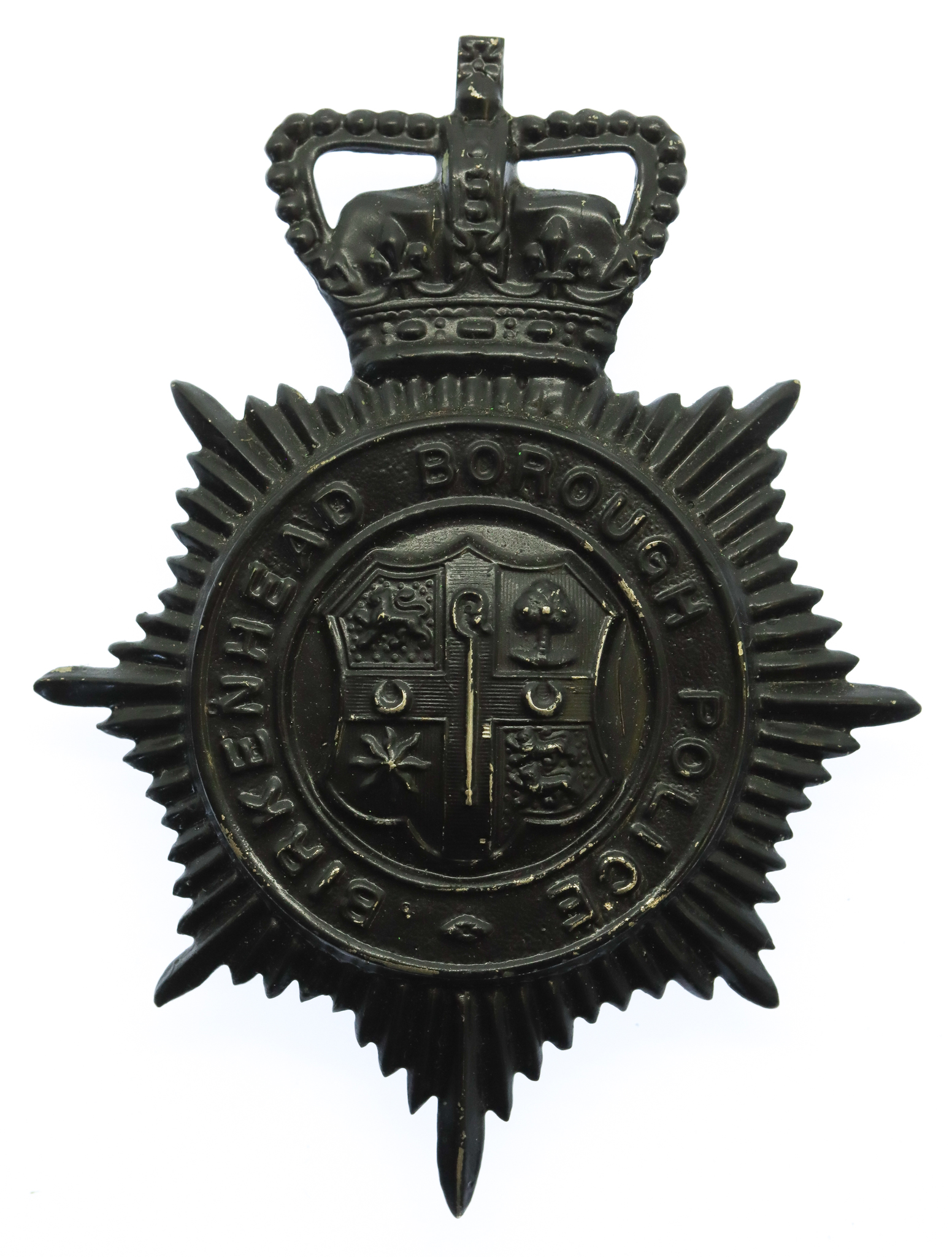 Birkenhead Borough Police Night Helmet Plate - Queen's Crown