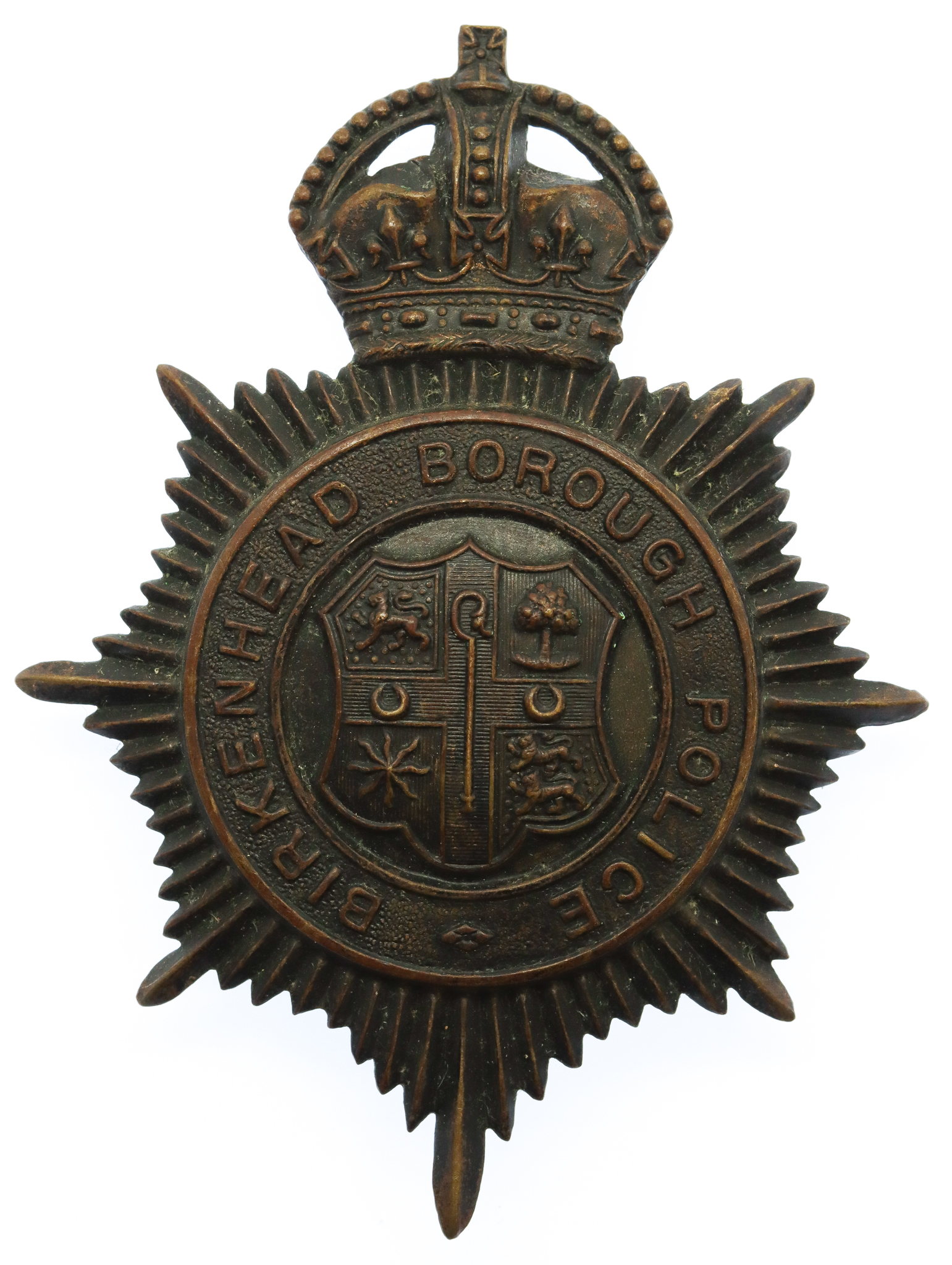Birkenhead Borough Police Night Helmet Plate - King's Crown