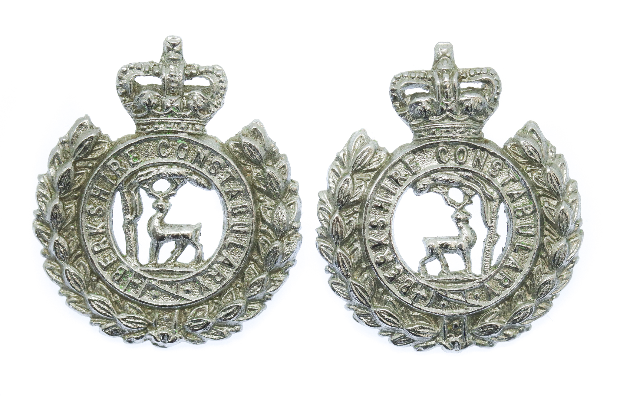 Pair of Berkshire Constabulary Collar Badges - Queen's Crown