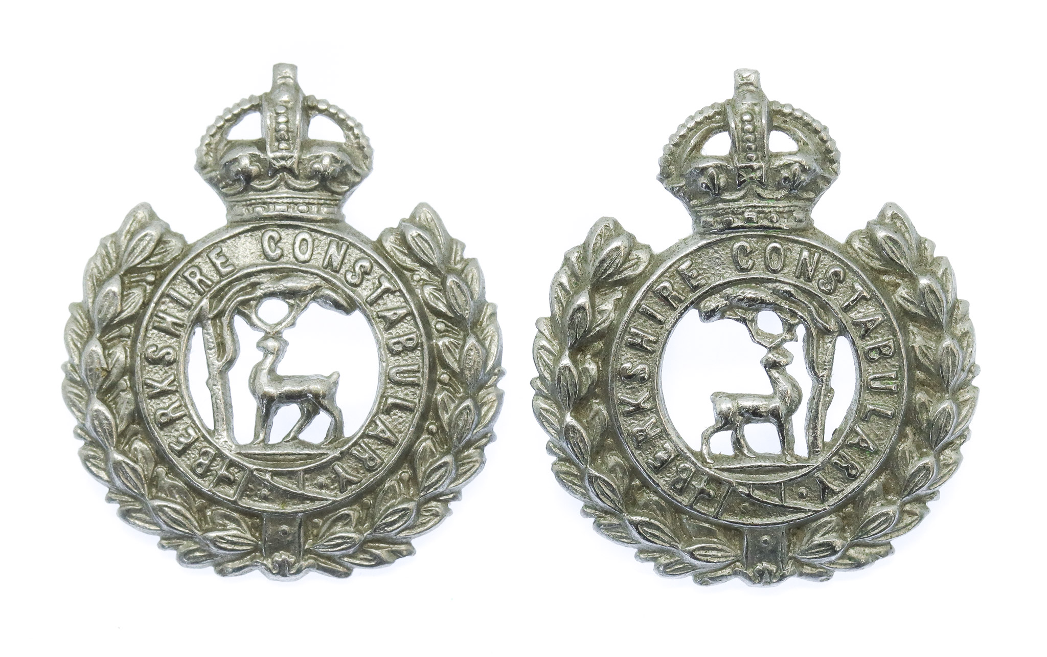 Pair of Berkshire Constabulary Collar Badges - King's Crown