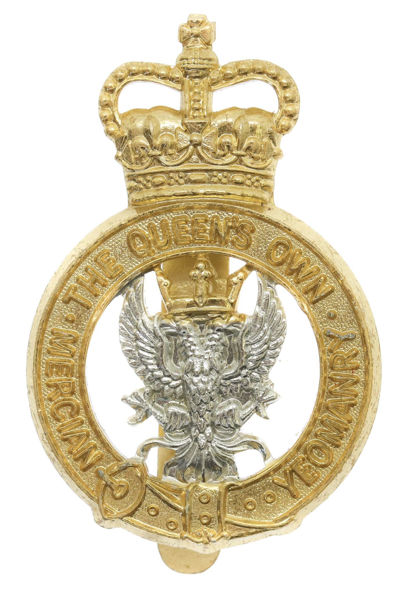 Queen's Own Mercian Yeomanry Anodised (Staybrite) Cap Badge - Queen's Crown
