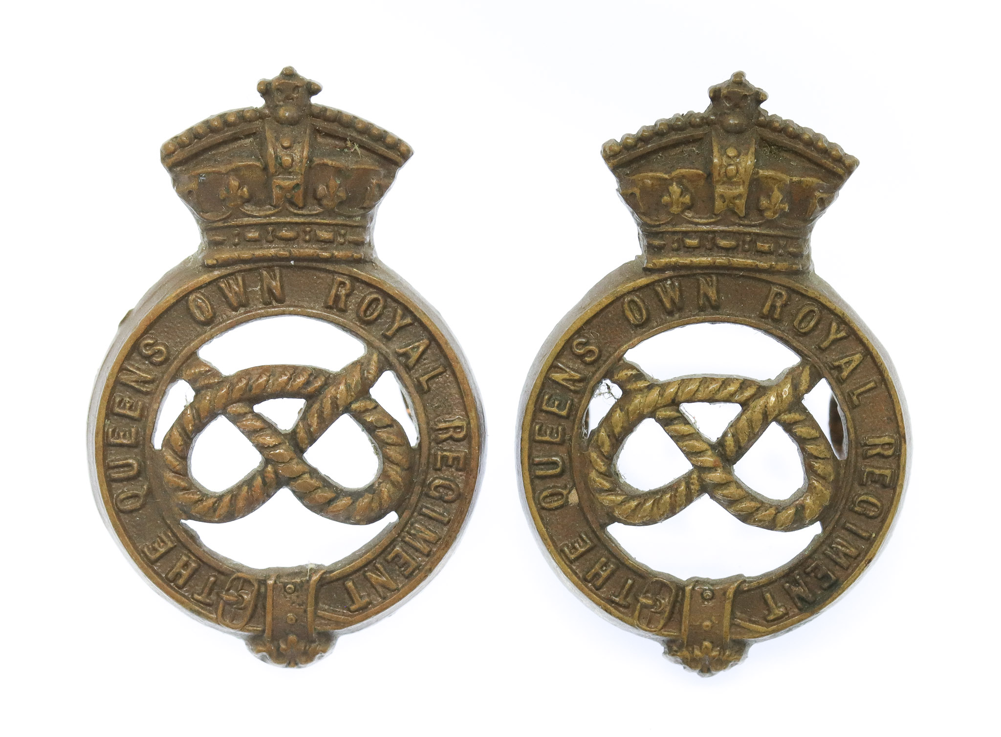 Pair of Victorian Staffordshire Yeomanry (Queen's Own Royal Regiment) Collar Badges