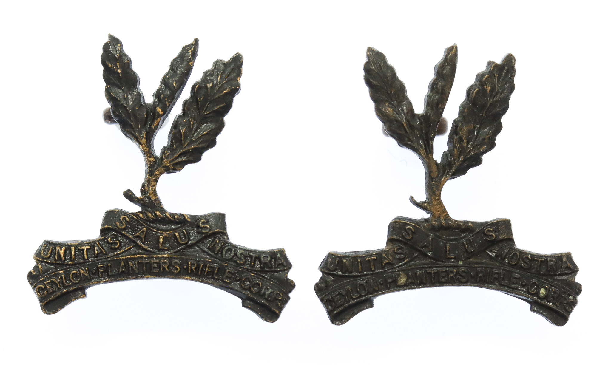 Pair of Ceylon Planters Rifle Corps Collar Badges
