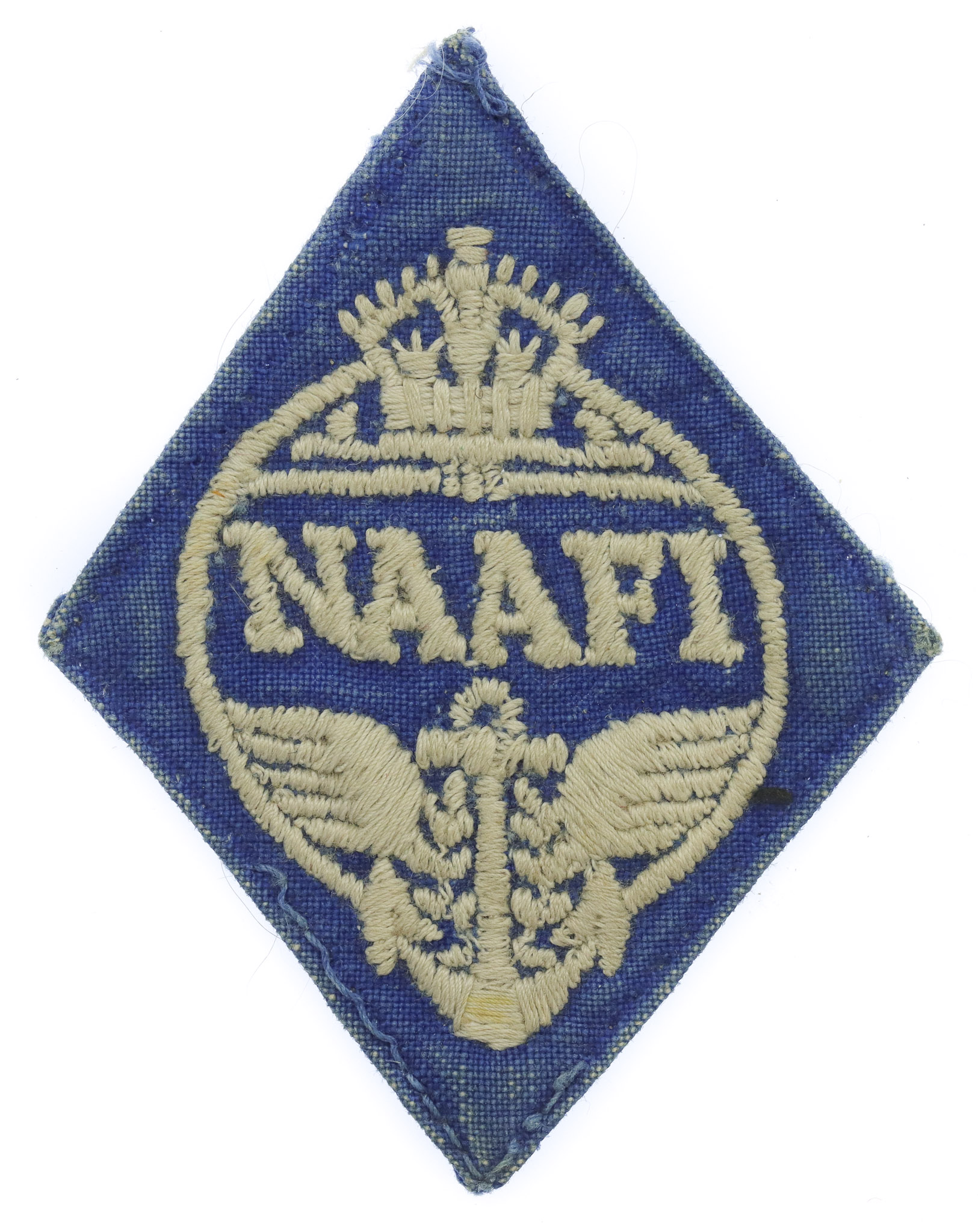 WW2 Navy, Army & Air Force Institutes (N.A.A.F.I.) Cloth Overalls Badge (White on Blue)
