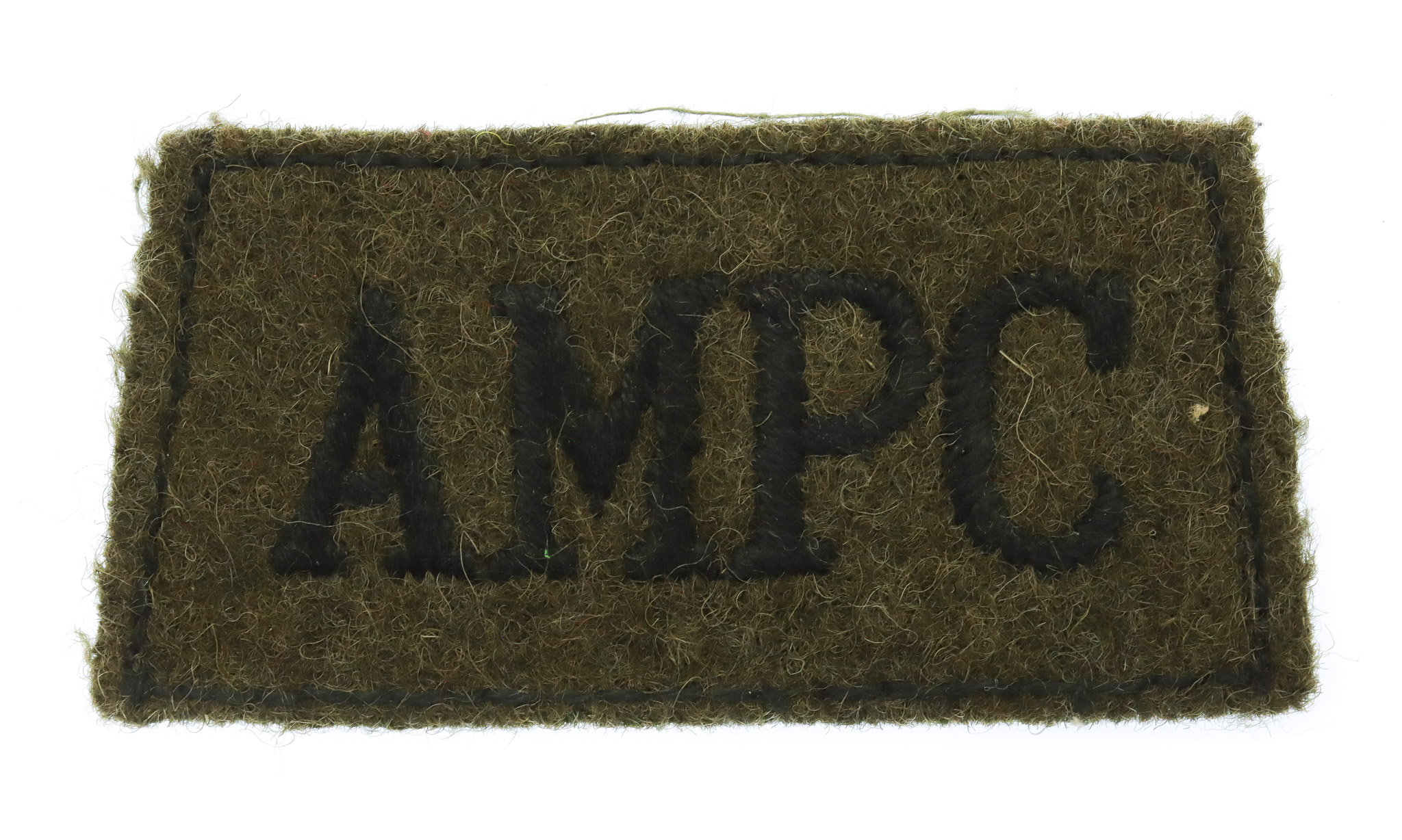 Auxiliary Military Pioneers Corps (A.M.P.C.) WW2 Cloth Slip On Shoulder Title