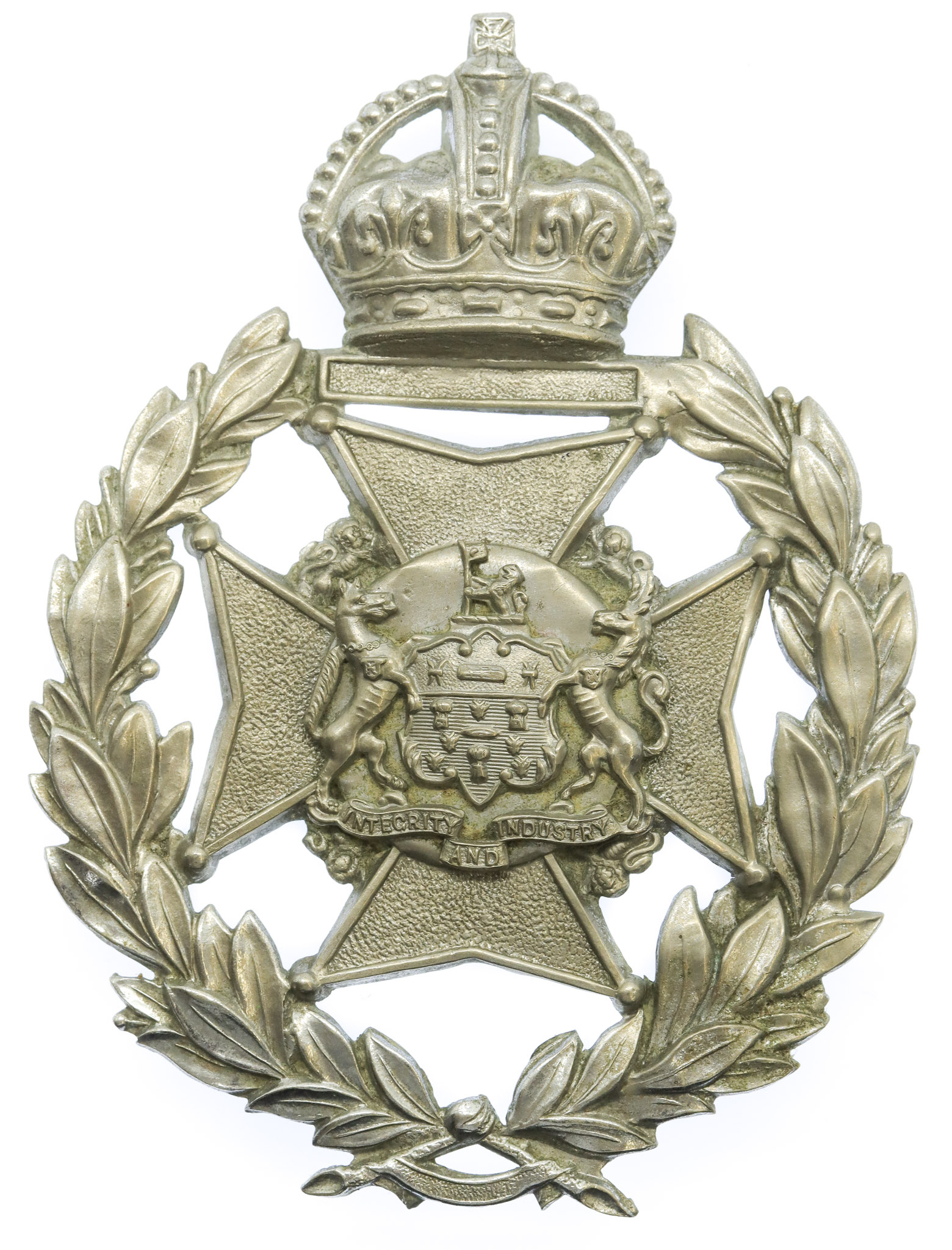 Salford City Police Wreath Helmet Plate - King's Crown