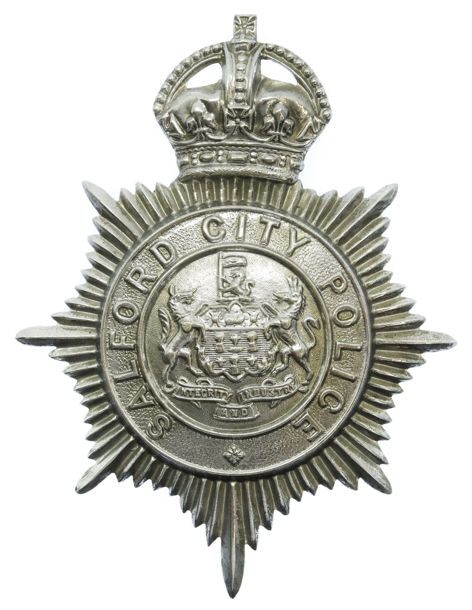 Salford City Police Helmet Plate - King's Crown