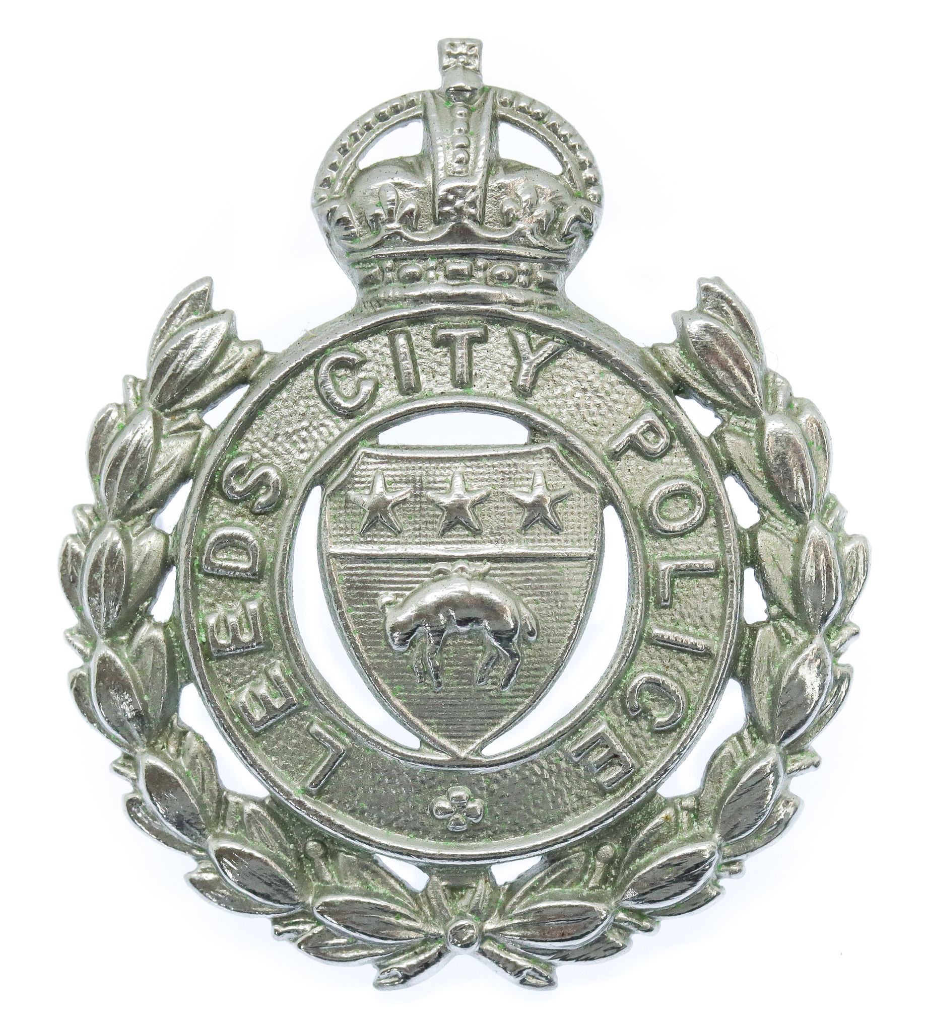 Leeds City Police Wreath Cap Badge - King's Crown