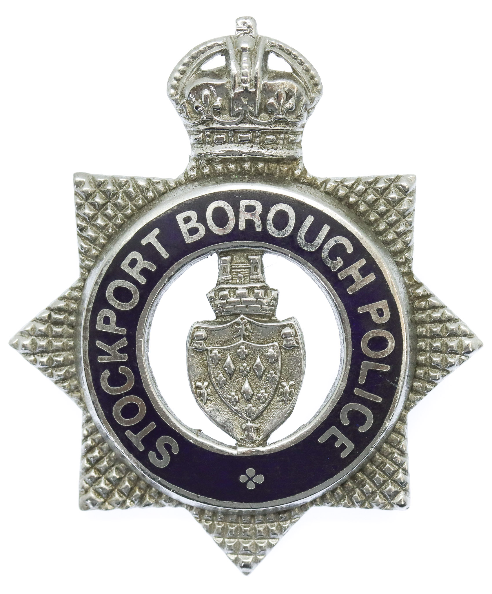 Stockport Borough Police Senior Officer's Enamelled Cap Badge - King's Crown